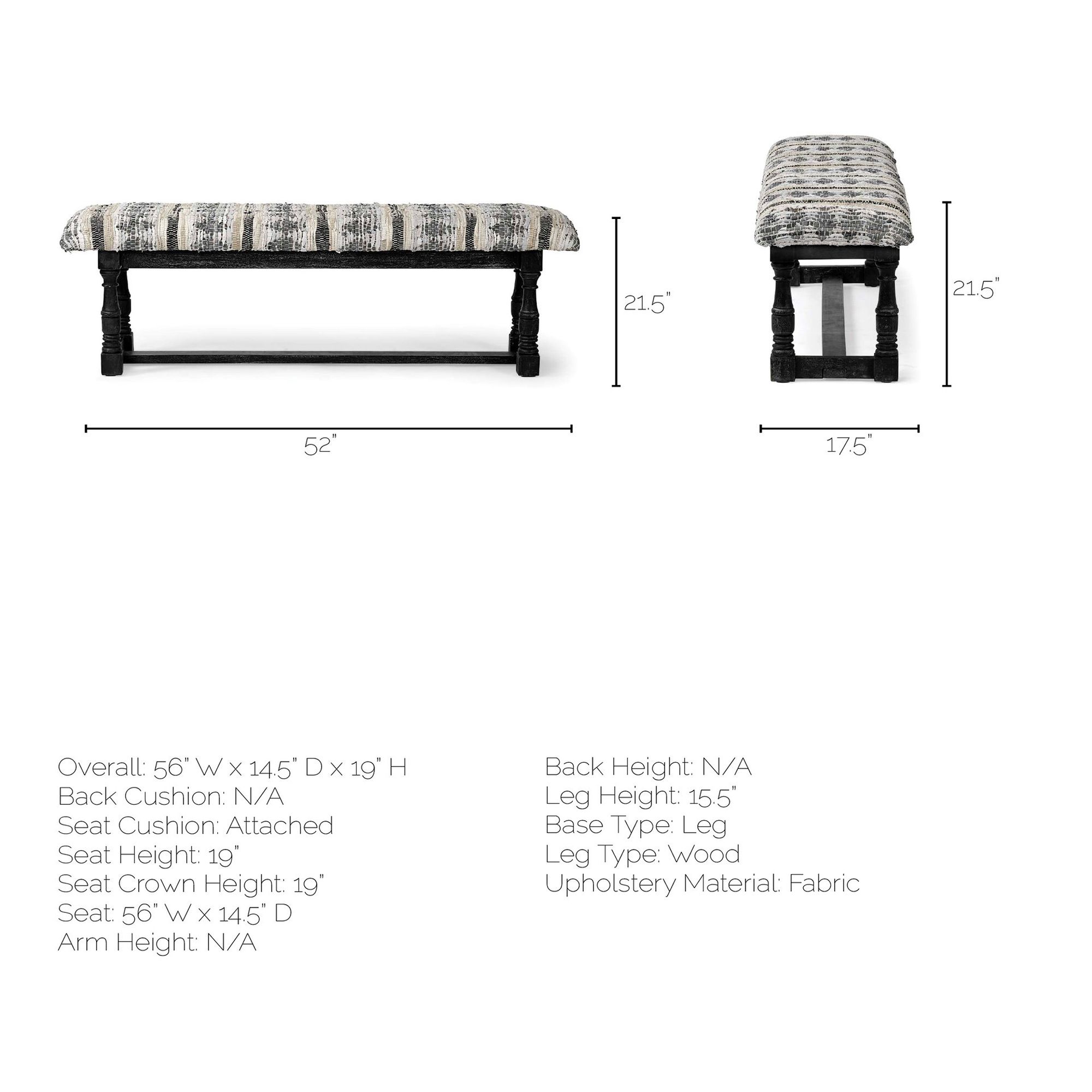 Mercana Denison Bench - Black/Beige