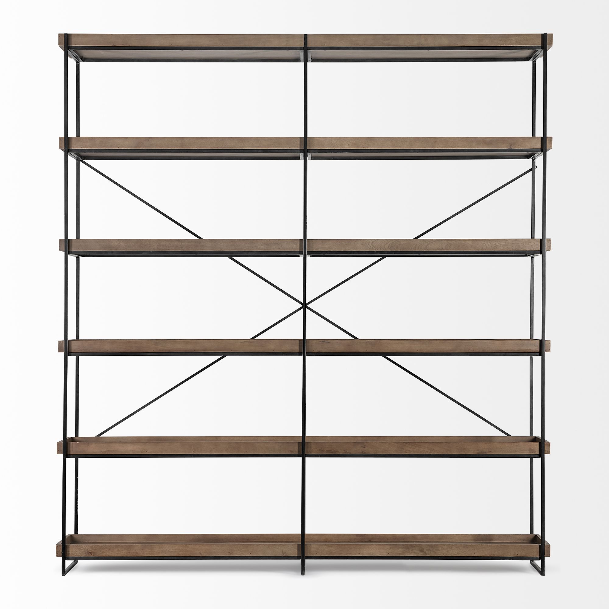 Mercana - Trey IV Medium Brown Wood and Iron 5 Tray Shelf Shelving Unit