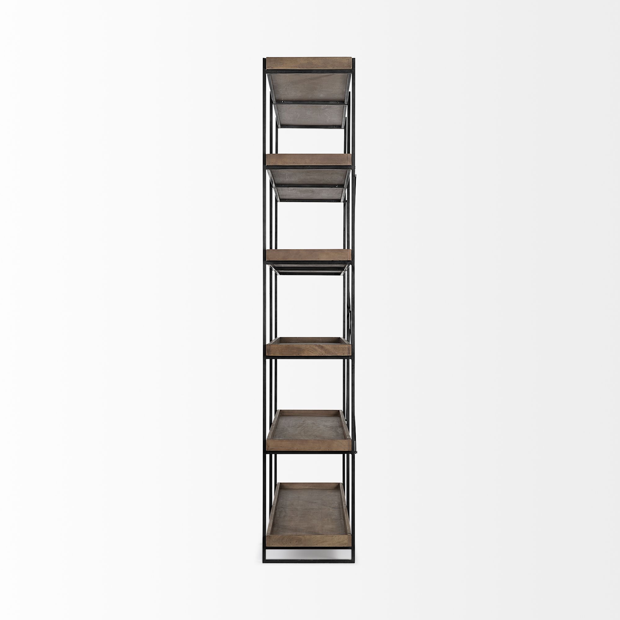 Mercana - Trey IV Medium Brown Wood and Iron 5 Tray Shelf Shelving Unit