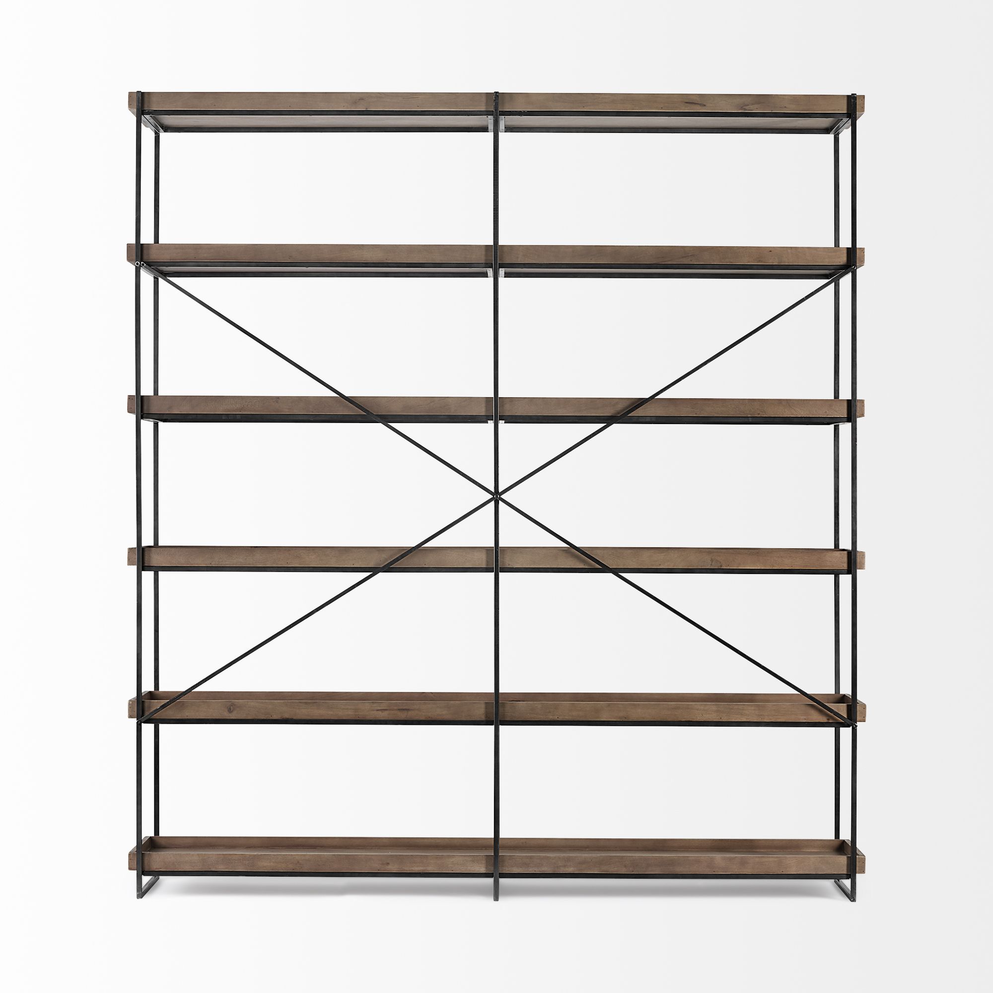 Mercana - Trey IV Medium Brown Wood and Iron 5 Tray Shelf Shelving Unit