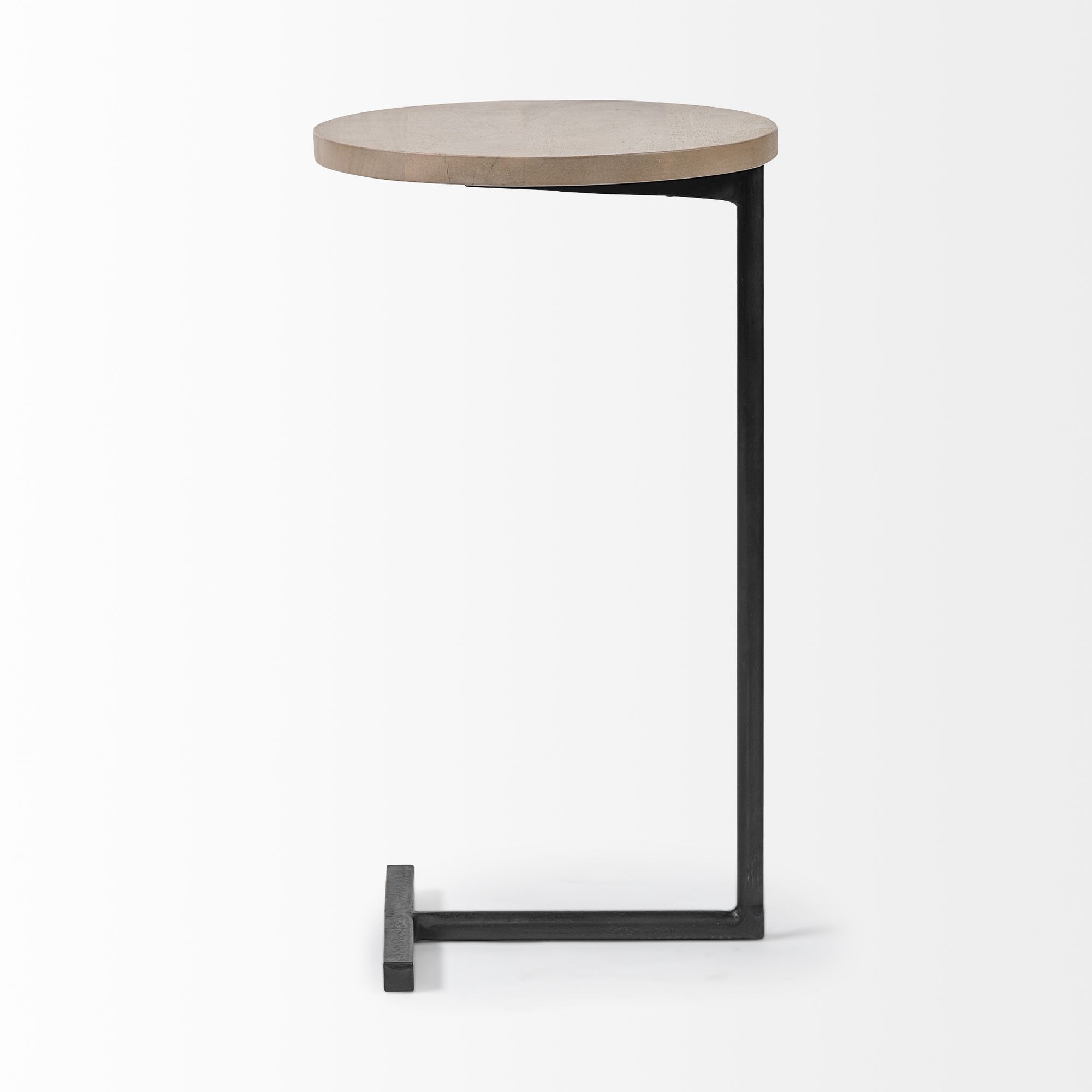 Mercana Ballatine Round Accent Table with Black Metal Base - Brown