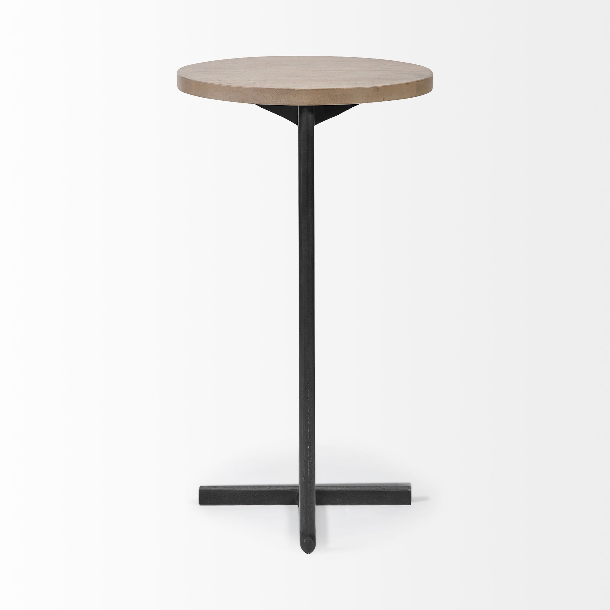 Mercana Ballatine Round Accent Table with Black Metal Base - Brown