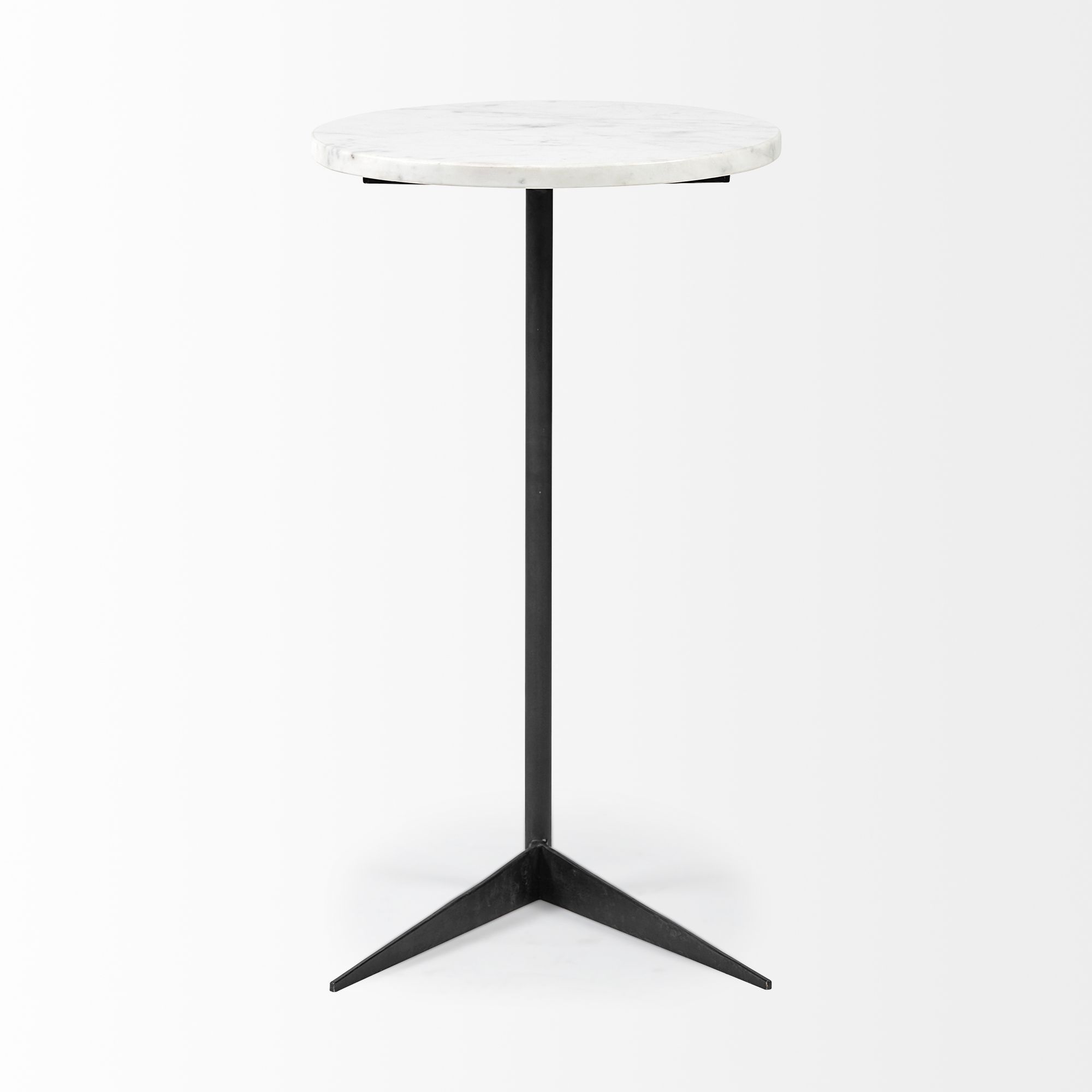 Mercana Ballatine Round Accent Table with Black Metal Base - White