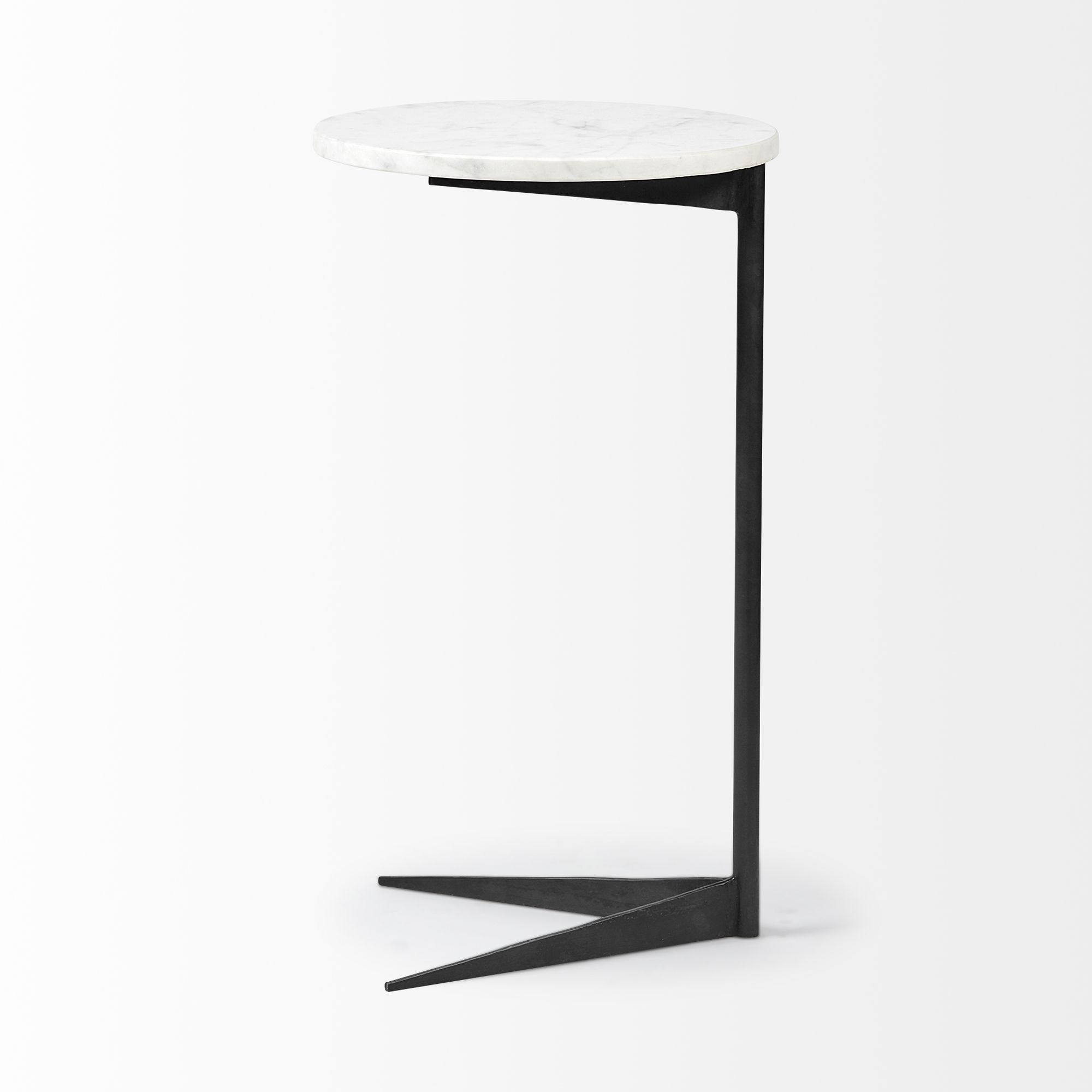 Mercana Ballatine Round Accent Table with Black Metal Base - White