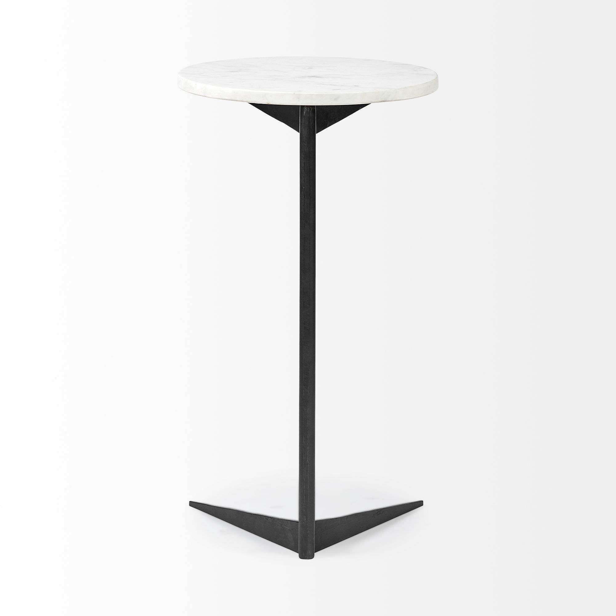 Mercana Ballatine Round Accent Table with Black Metal Base - White