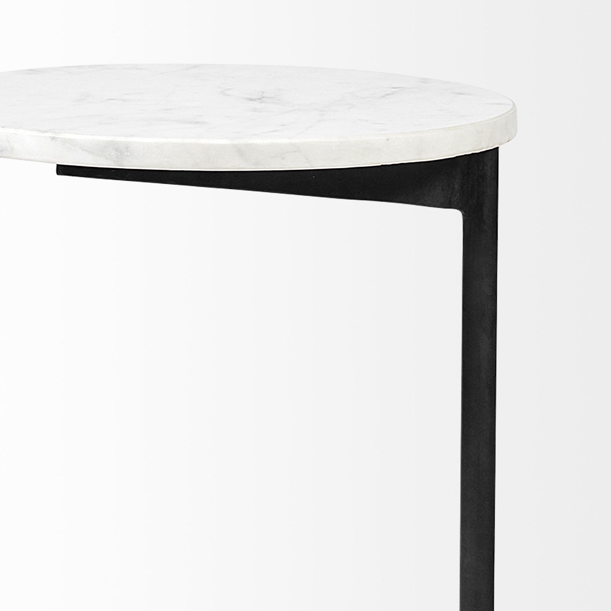 Mercana Ballatine Round Accent Table with Black Metal Base - White