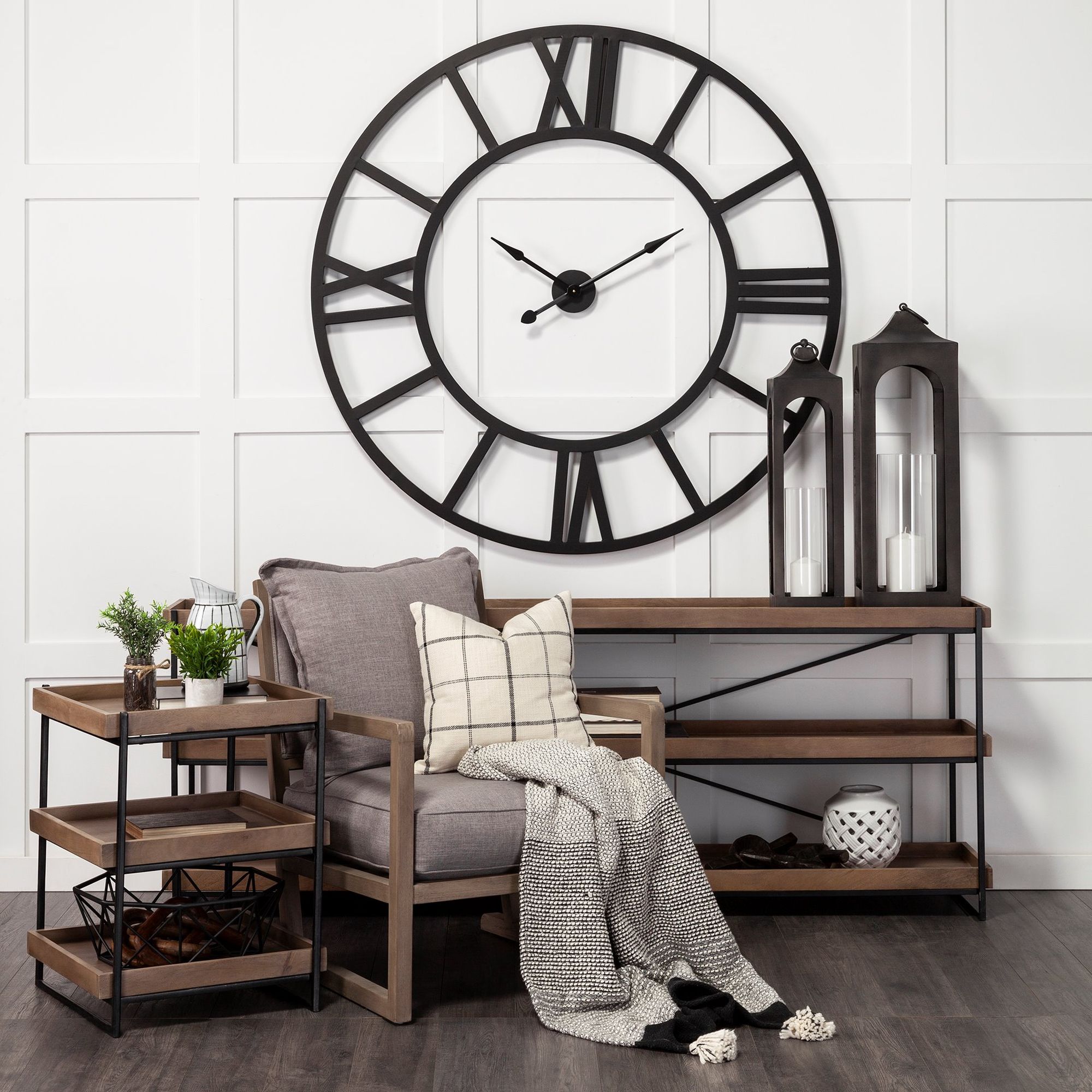 Mercana Stoke 54" Round Industrial Wall Clock - Black