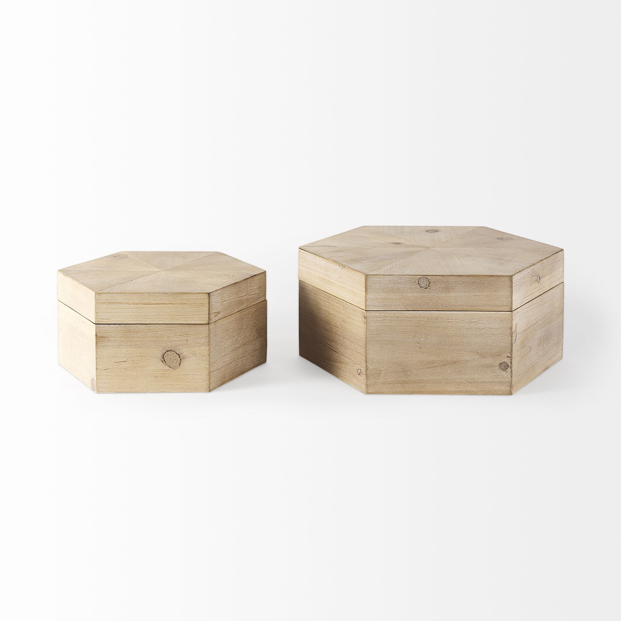 Mercana - Elyse 14L x 12W Brown Wooden Hexagonal Boxes (Set of 2)