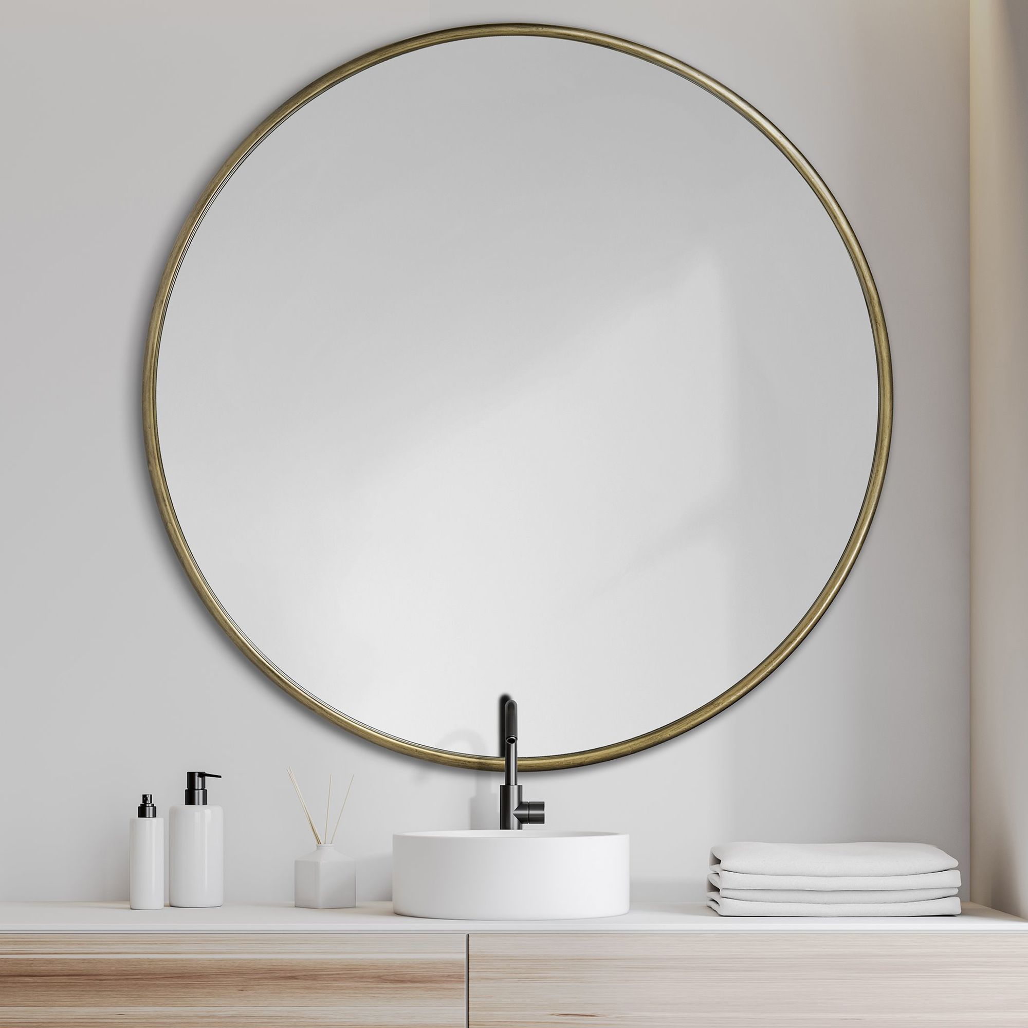 Mercana Piper Metal Round Wall Mirror - Gold, Large