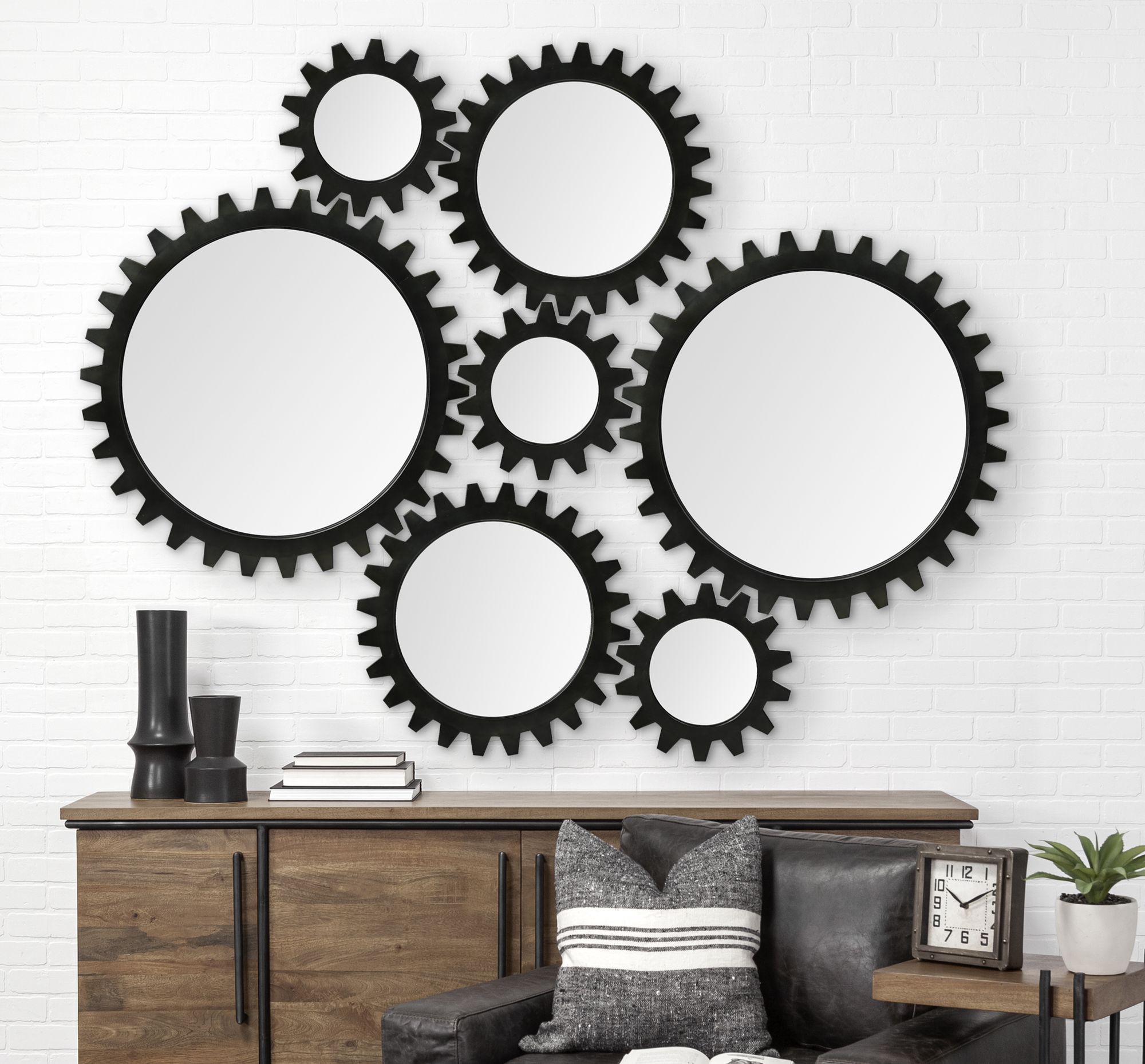 Mercana Alloy Cog Round 17" Mirror with Metal Frame - Black