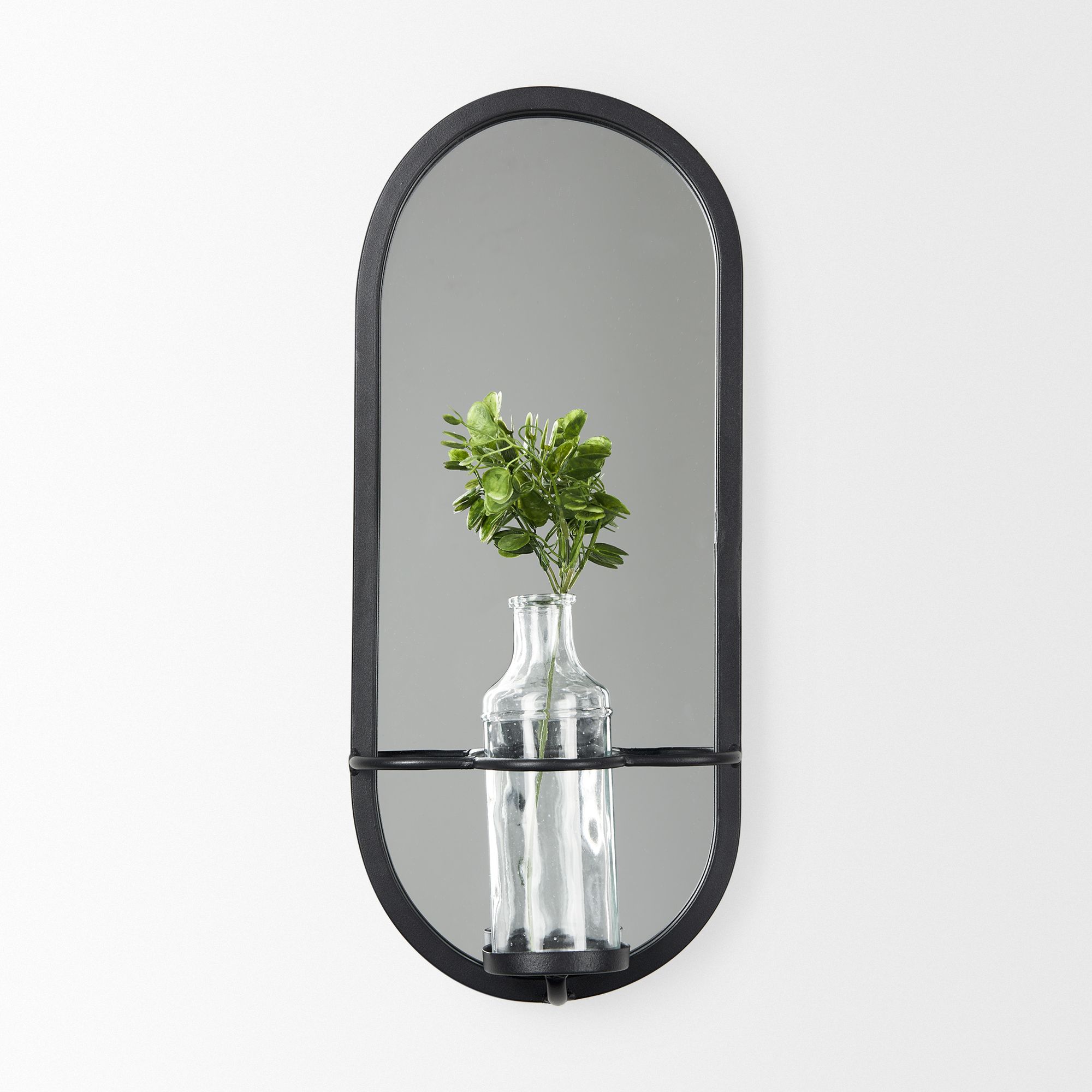 Mercana - Katherine Wall Mounted Mirror w Glass Bottle for Botanicals or Floral