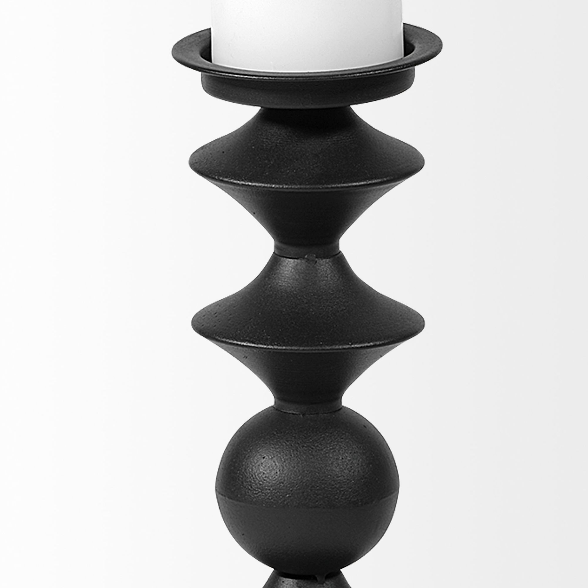 Mercana Candelero II Large Black Metal Grooved Table Candle Holder