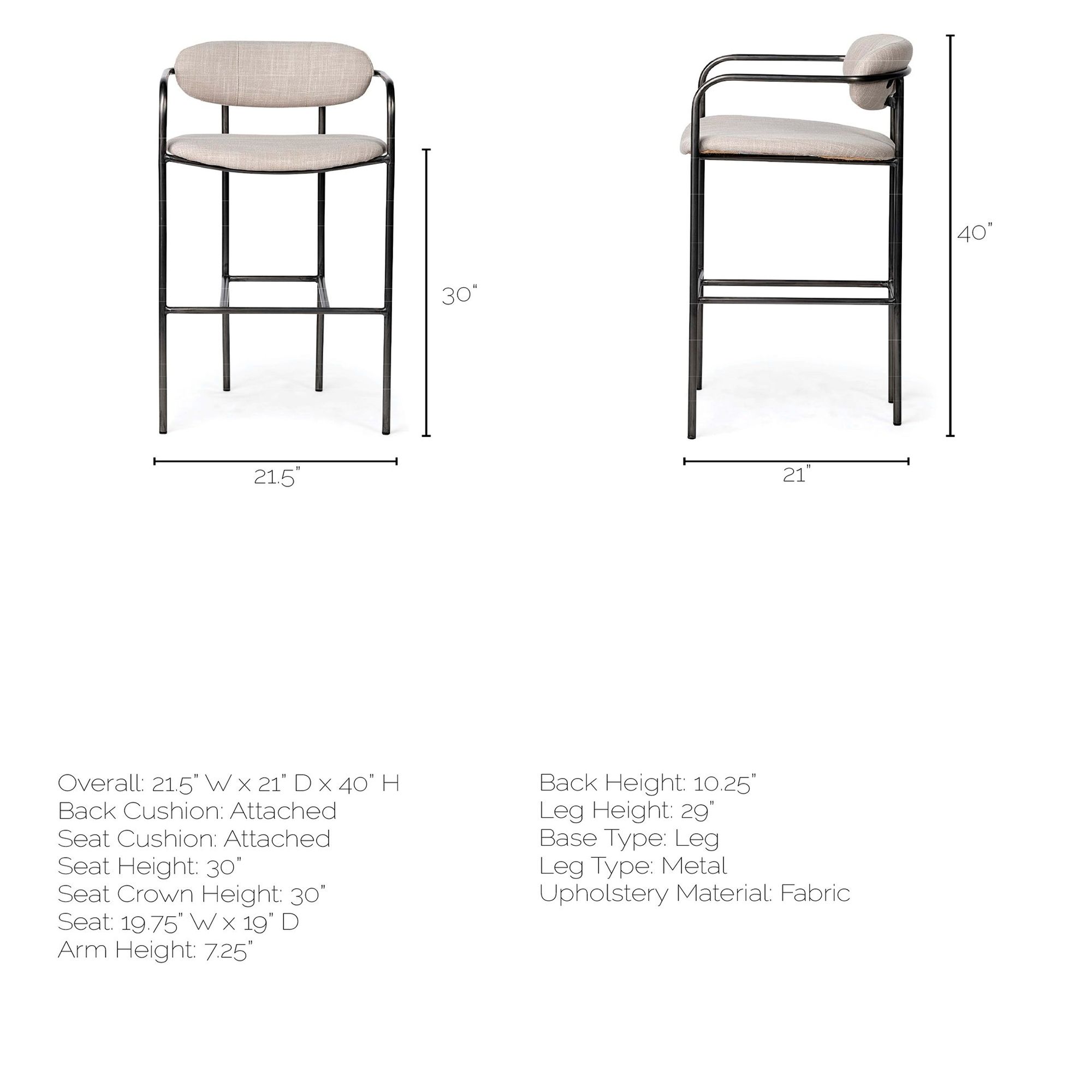 Mercana Parker 40" Counter Stool - Beige/Gunmetal