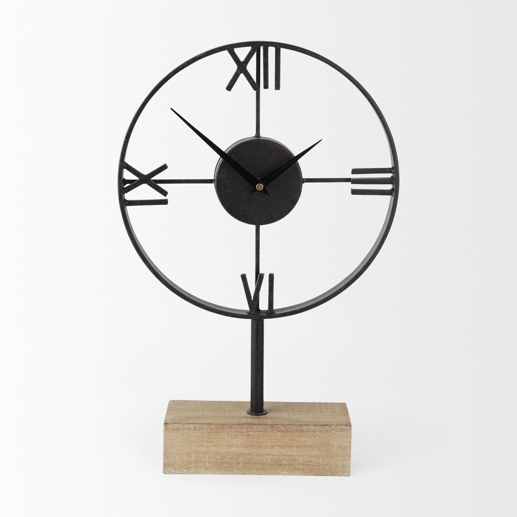 Mercana - Oris Black Metal/Wood Open Frame Table Clock