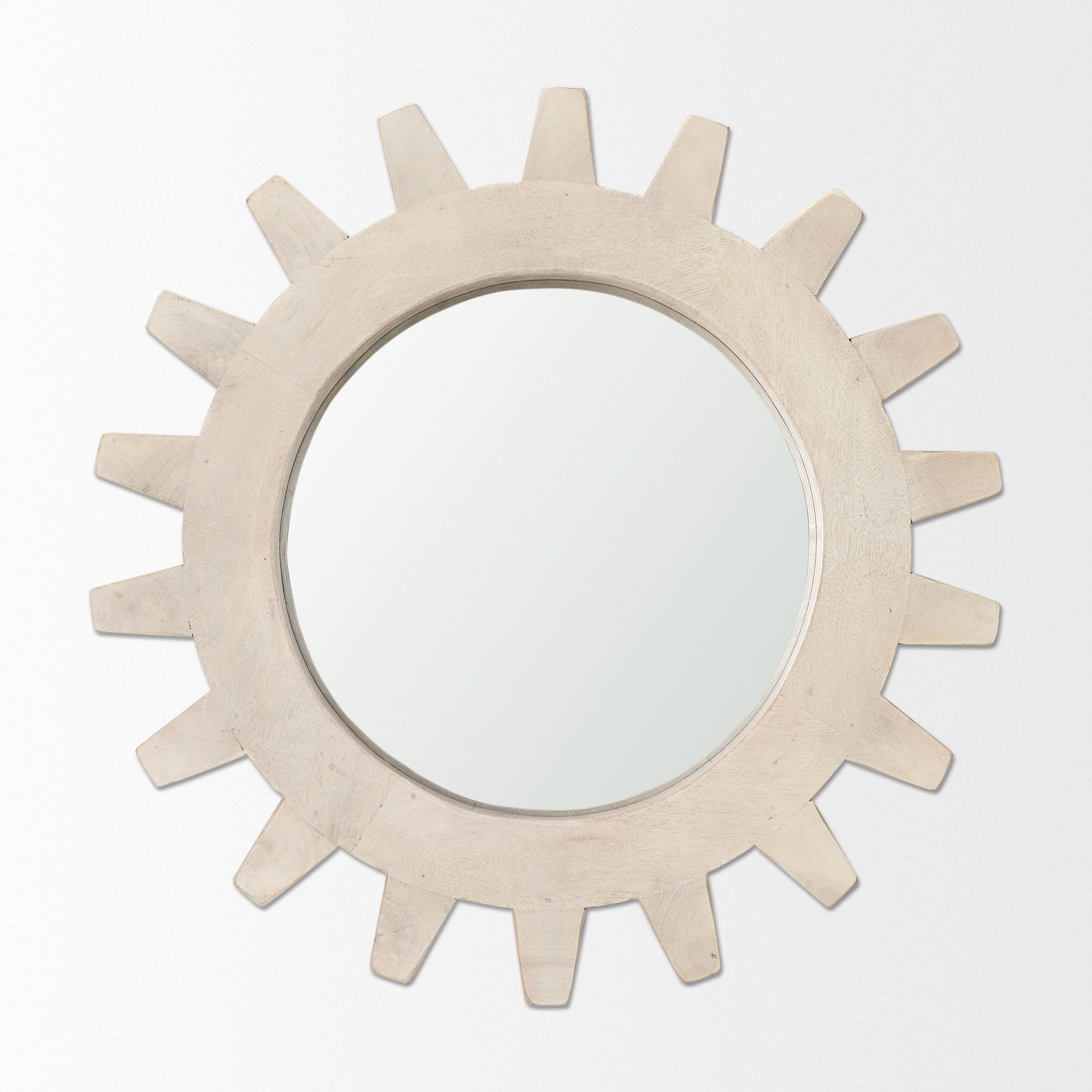 Mercana Sterling Cog I Round 17" Mirror with Wood Frame - White