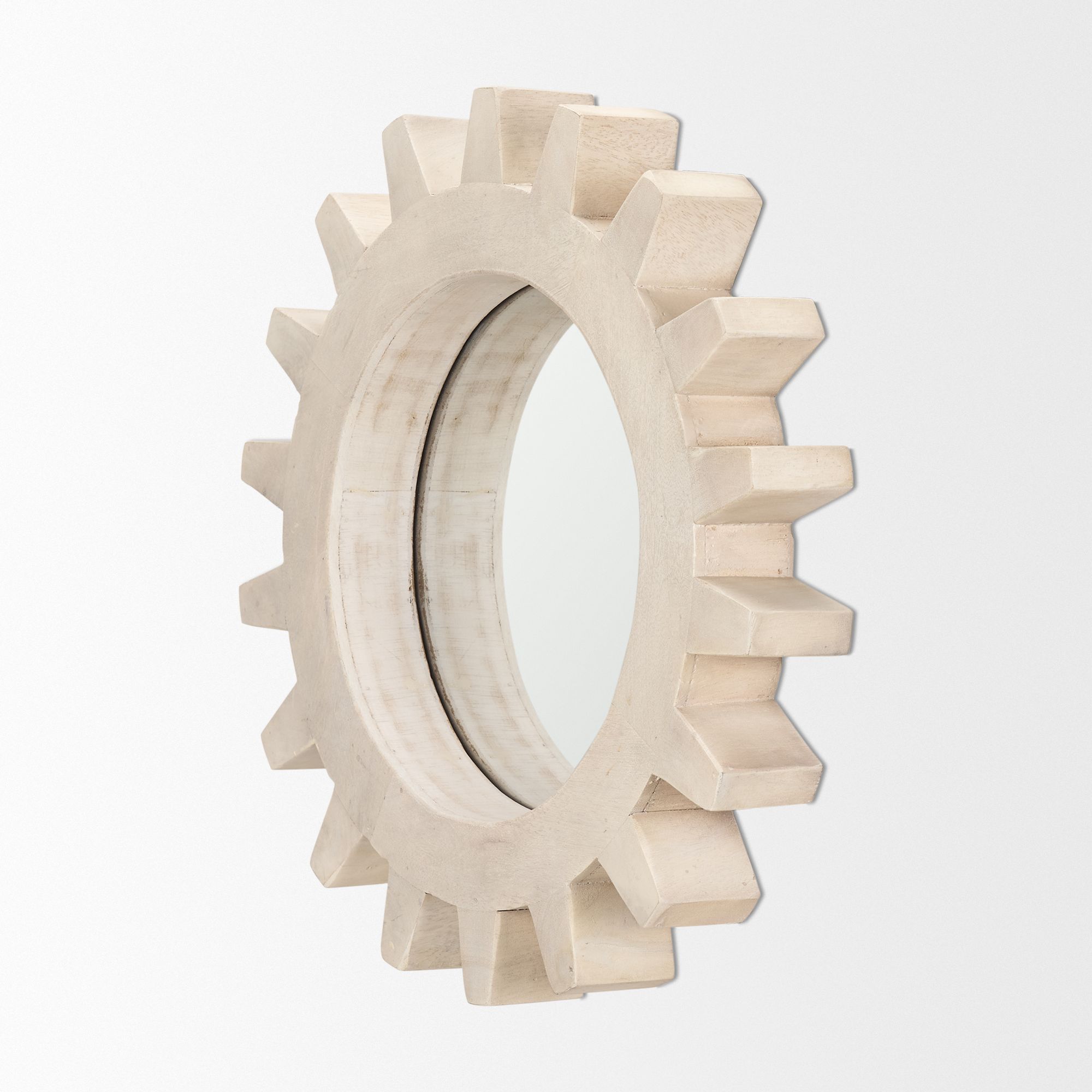 Mercana Sterling Cog I Round 17" Mirror with Wood Frame - White