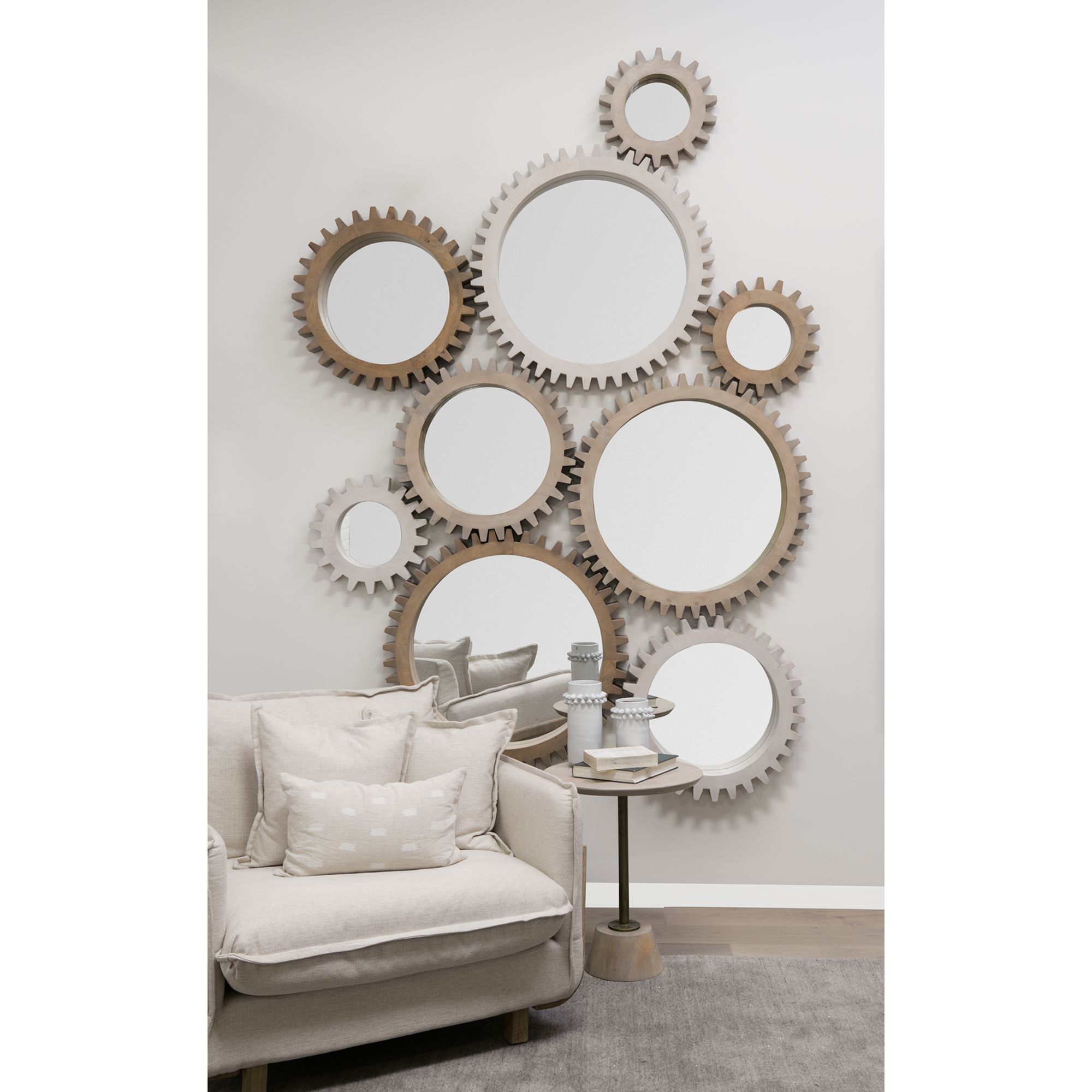 Mercana Sterling Cog I Round 17" Mirror with Wood Frame - White