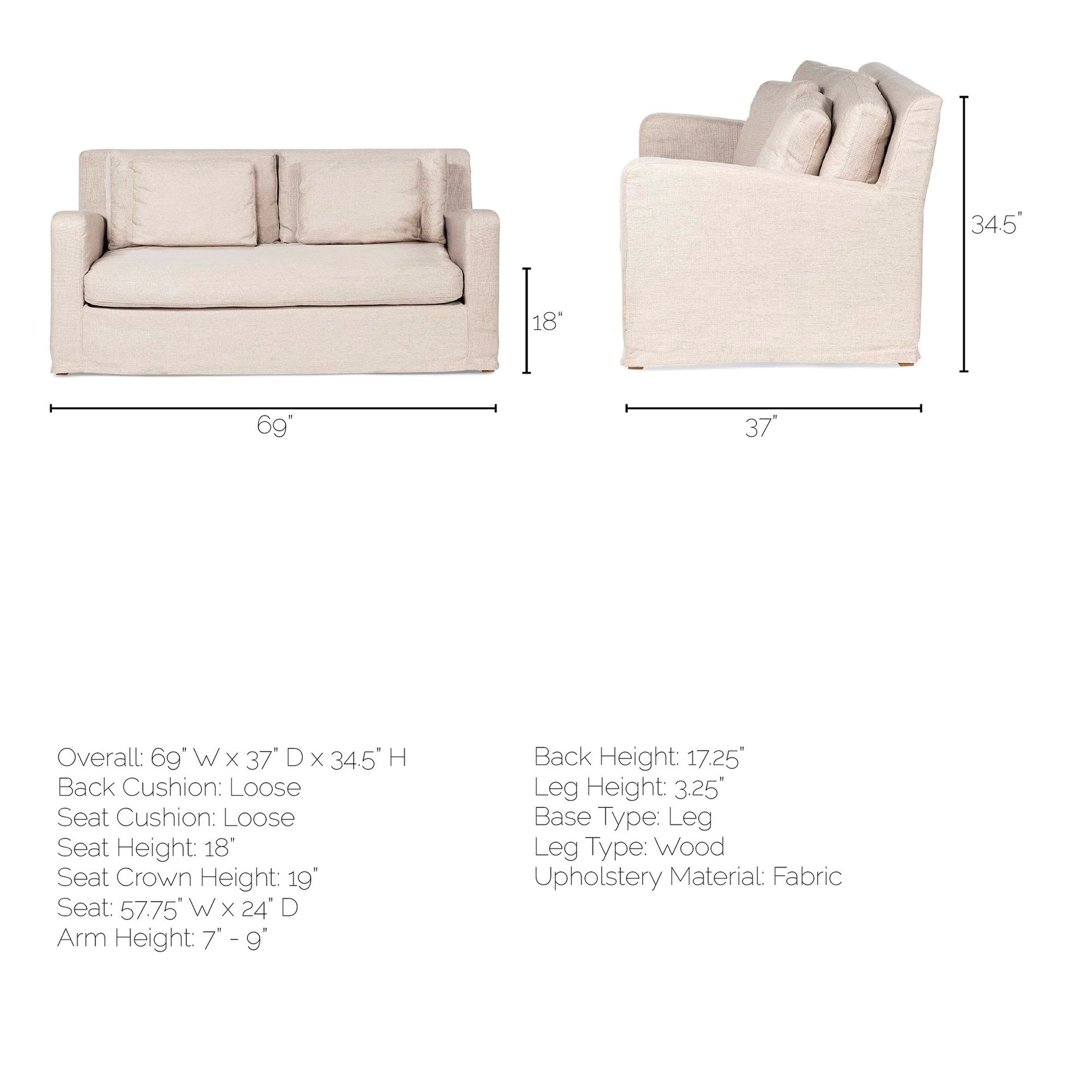 Mercana Denly 2 Seater Slipcover Loveseat - Beige