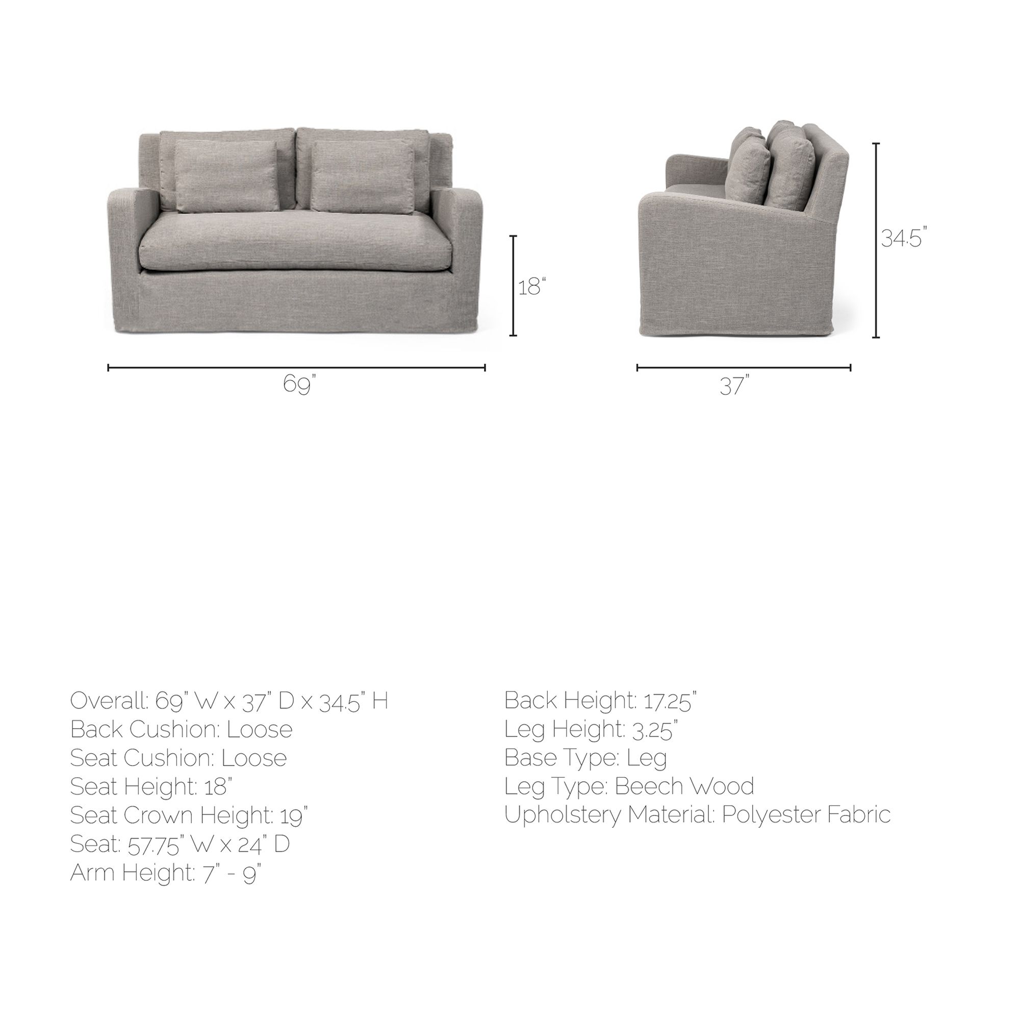 Mercana Denly 2 Seater Slipcover Loveseat - Flint Gray