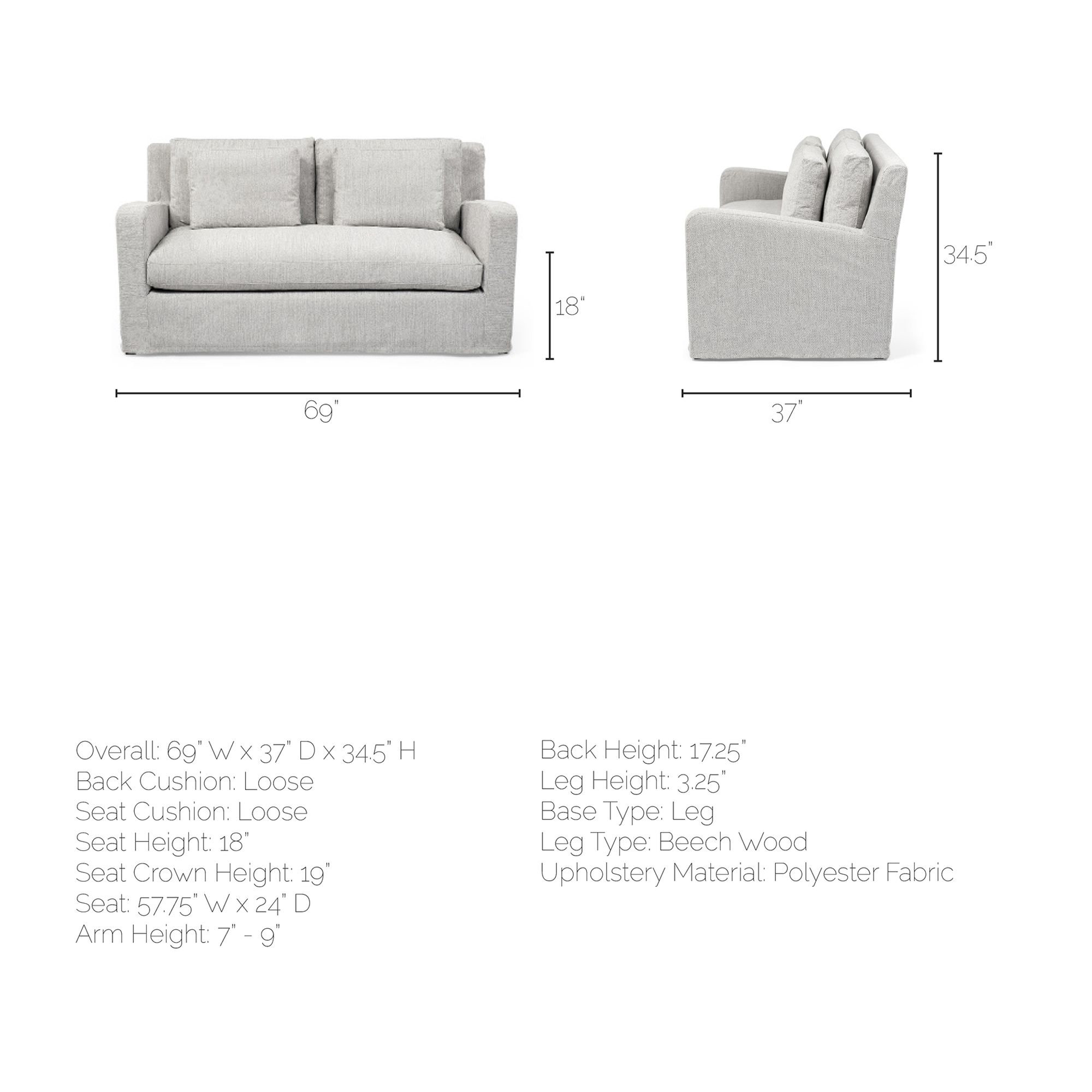 Mercana Denly 2 Seater Slipcover Loveseat - Frost Gray