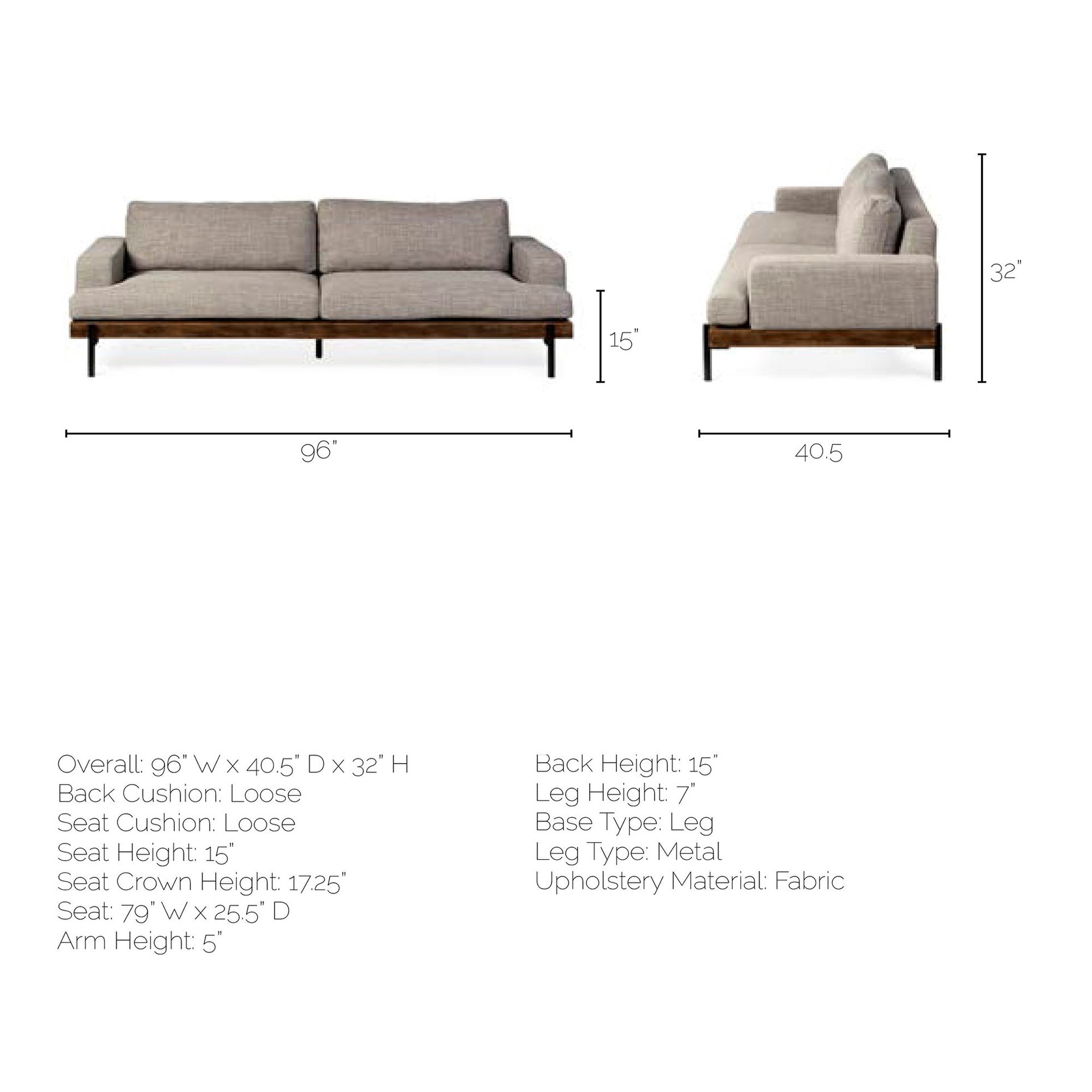 Mercana Colburne 3 Seater Sofa - Gray, Fabric