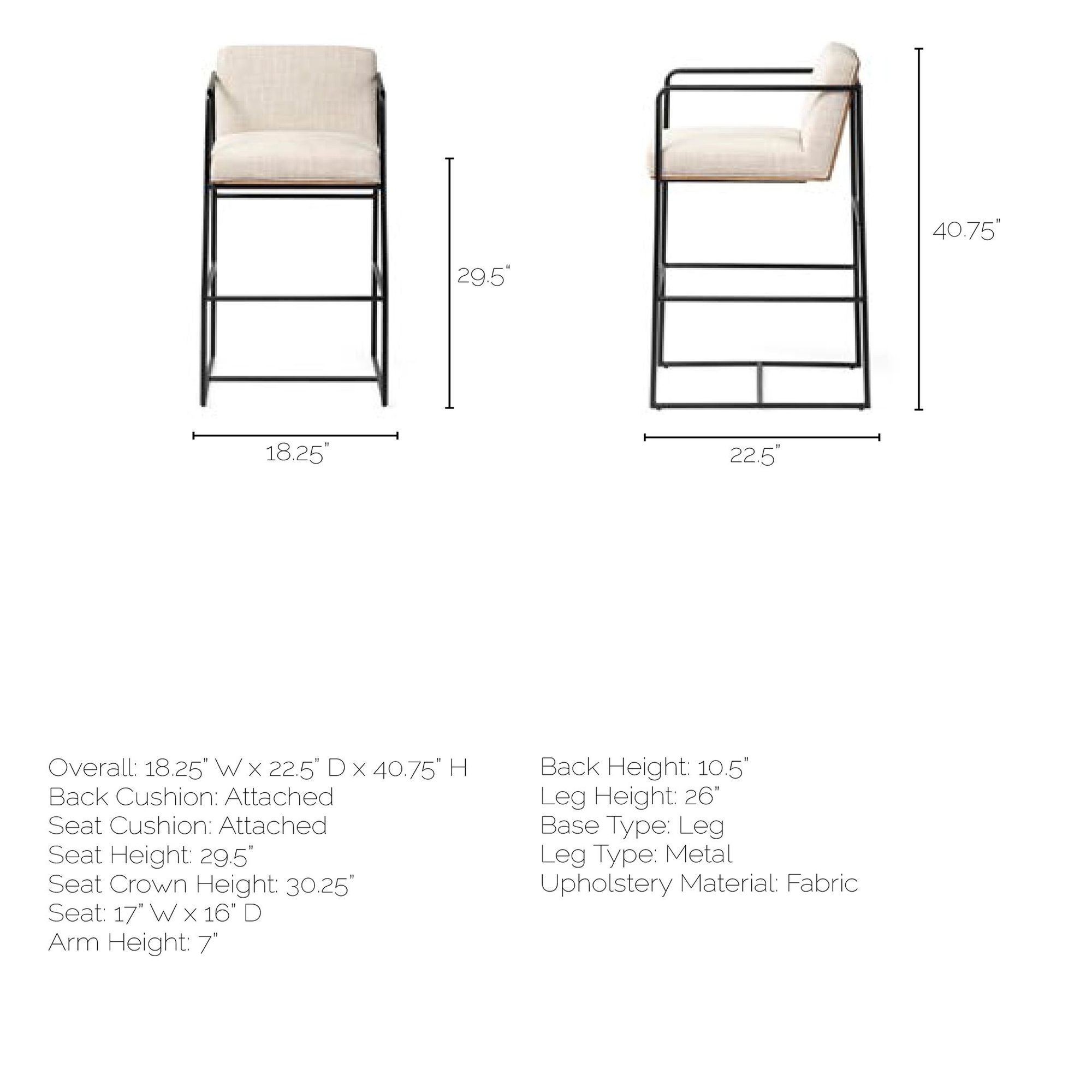 Mercana Stamford 40" Counter Stool with Wood Back, Metal Frame - Beige