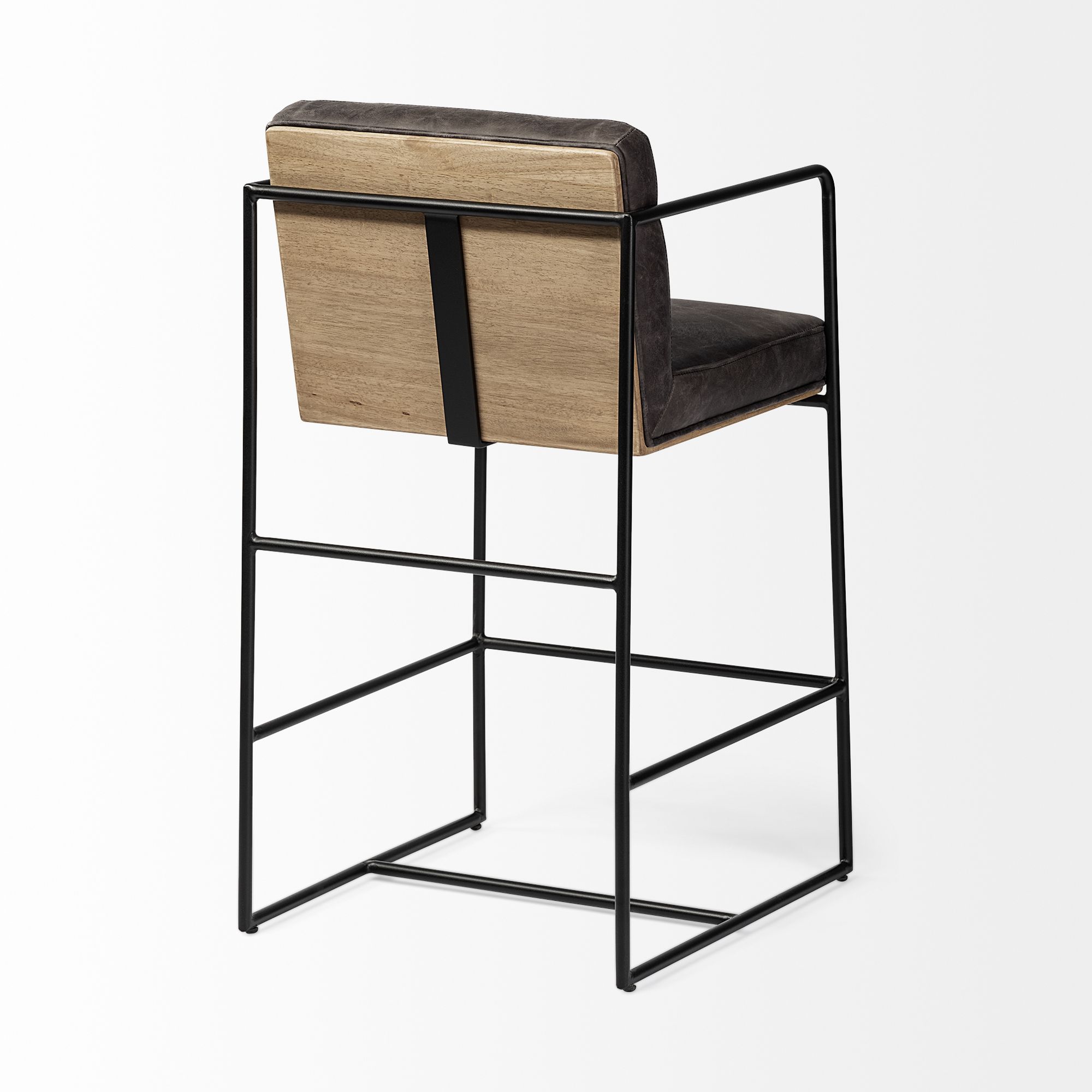 Mercana Stamford 36" Counter Stool with Wood Back, Metal Frame - Black