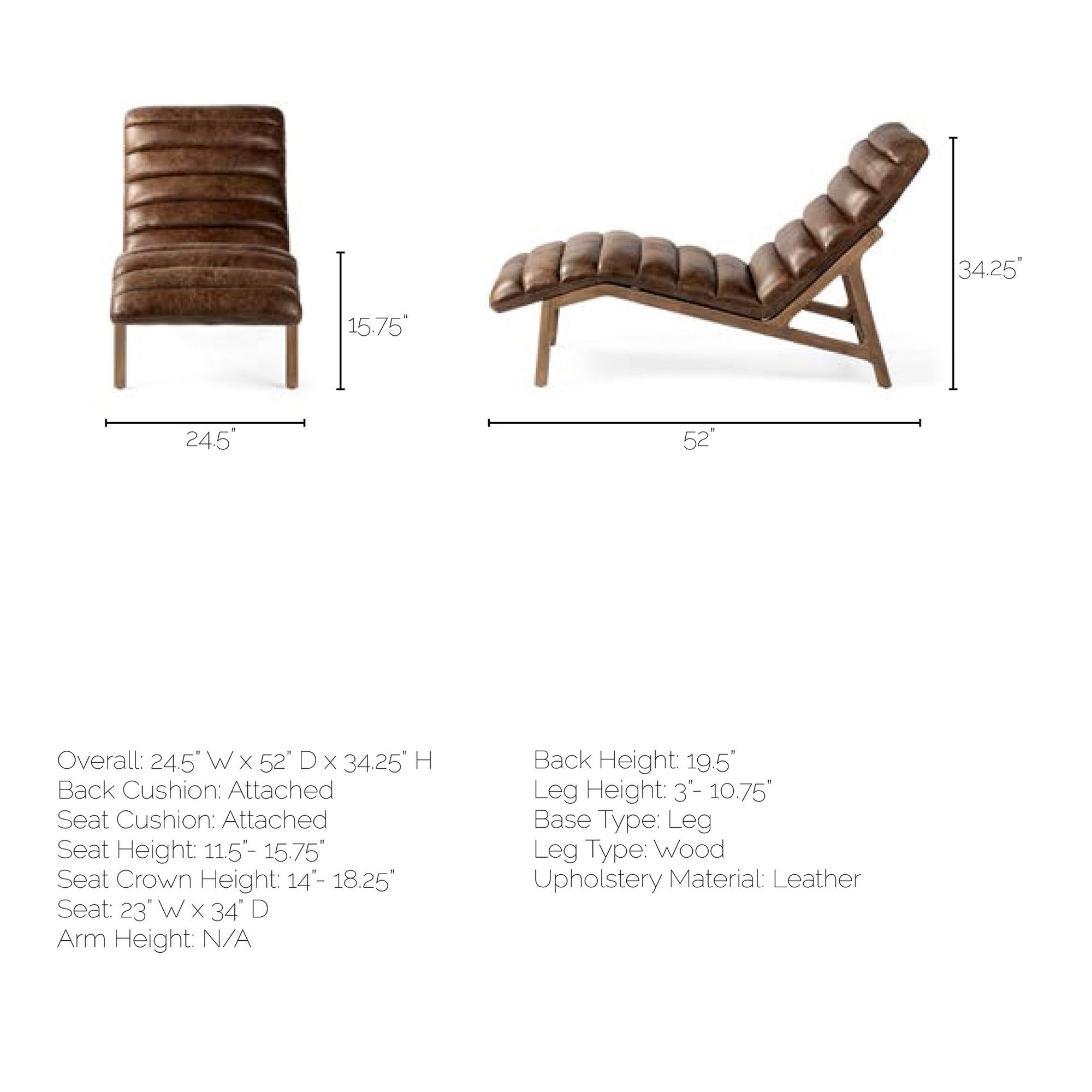 Mercana Pierre Armless Chaise Lounge - Whiskey, Leather