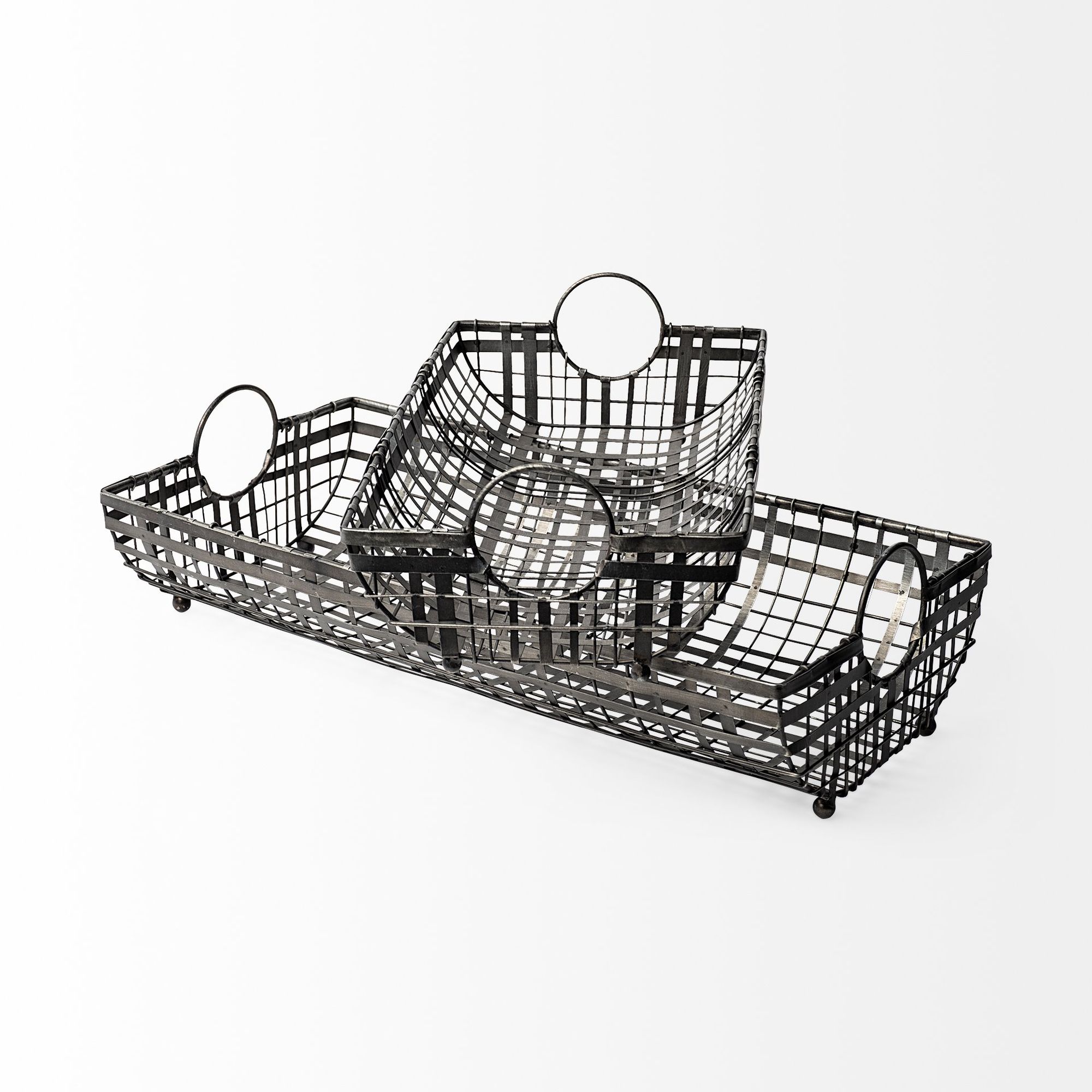 Mercana - Kenneth 24L x 12W Gray Metal Baskets (Set of 2)