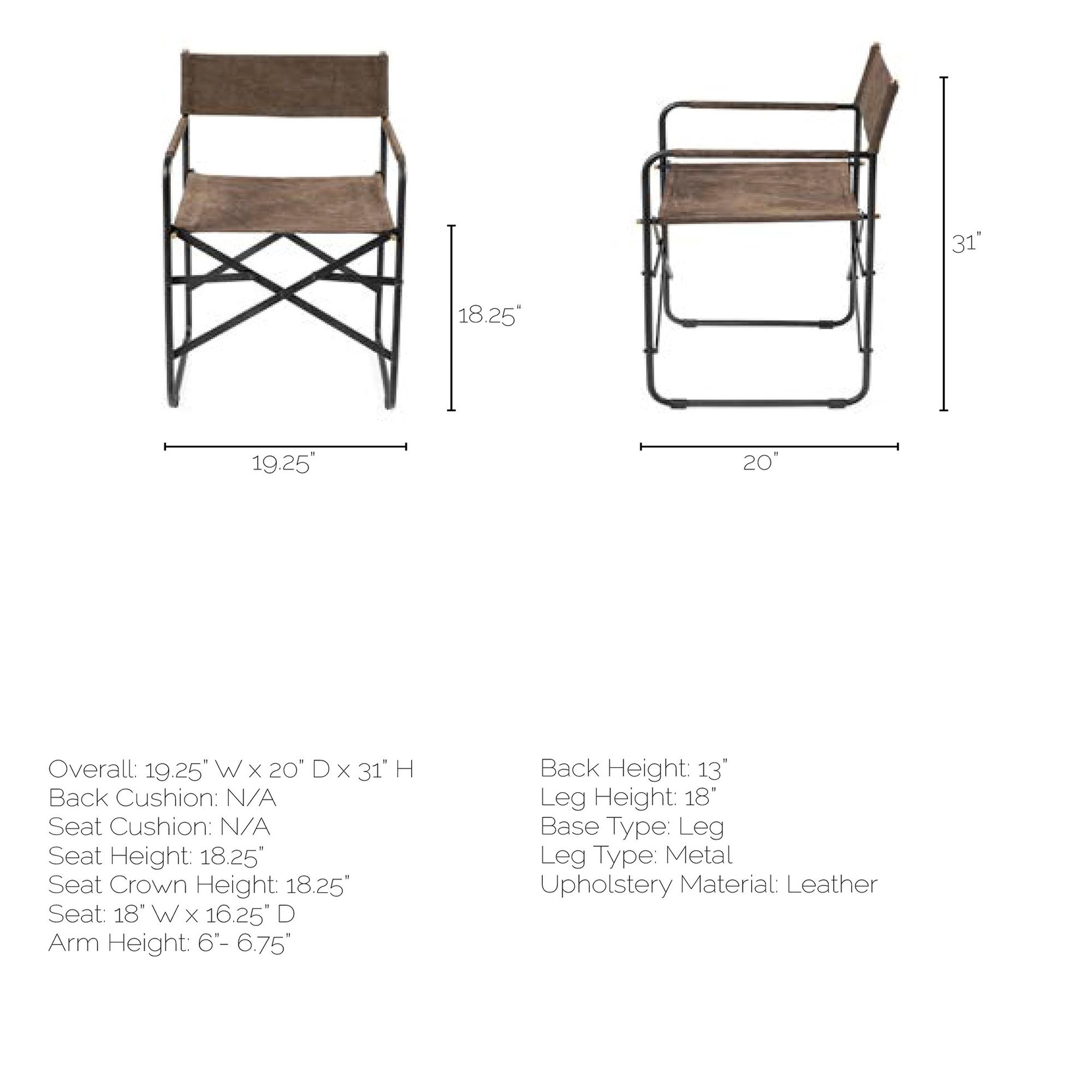 Mercana Direttore Dining Chair with Metal Frame - Brown