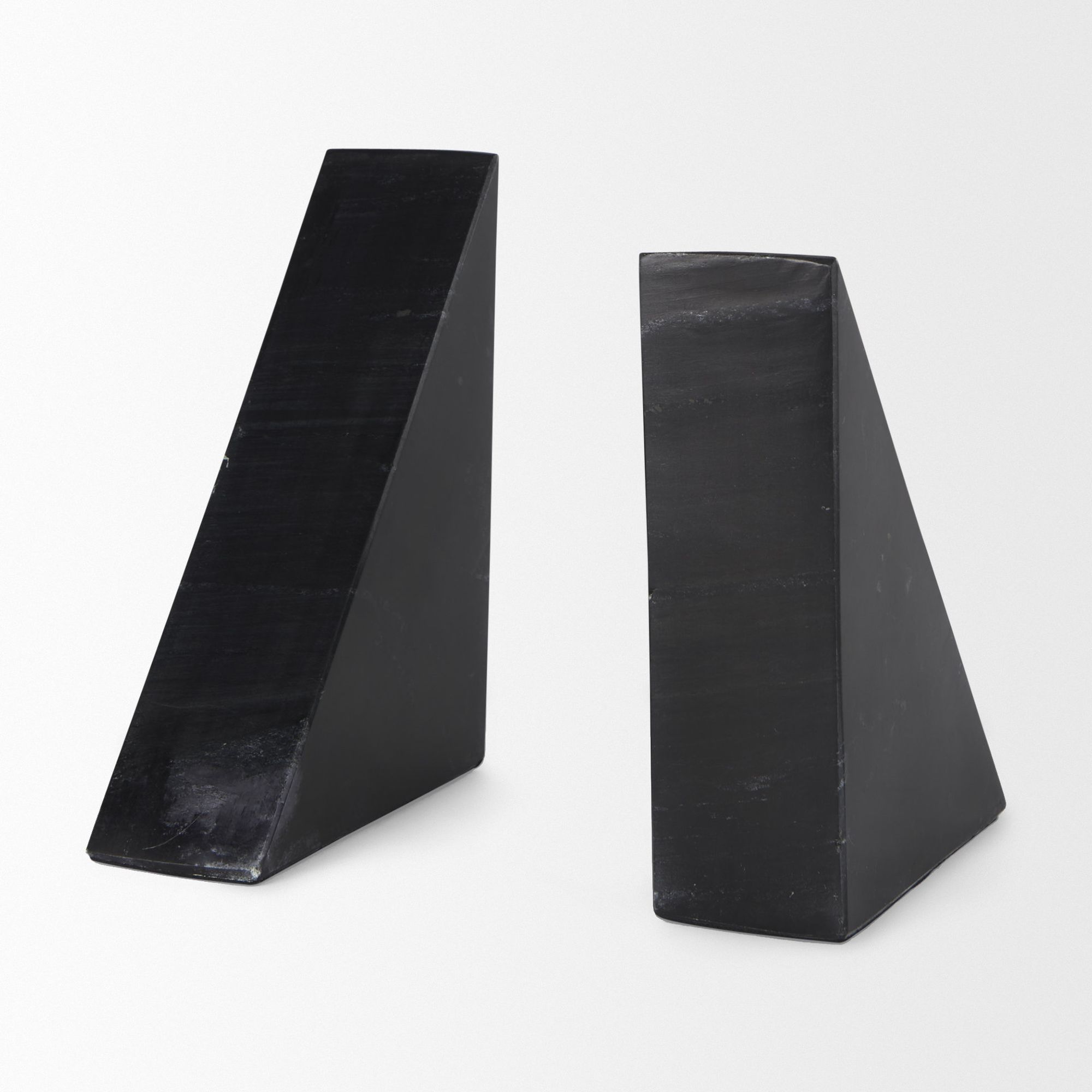 Mercana - Alec 5L x 2W Black Marble Pyramid Bookends (Set of 2)