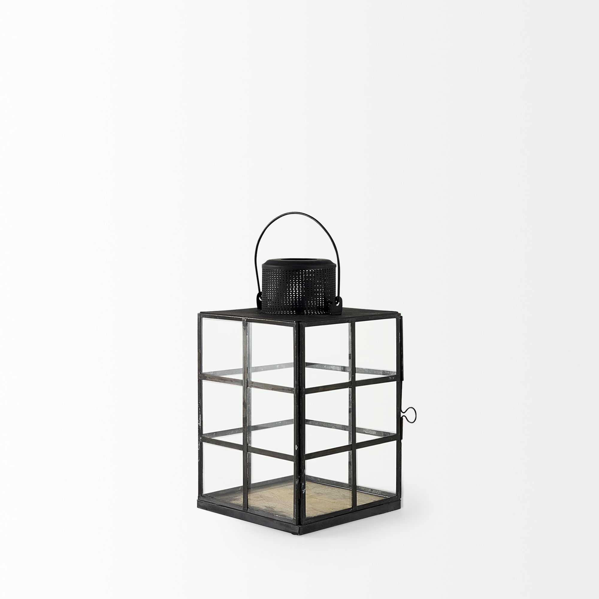 Mercana Gamfield Short Candle Holder Lantern - Clear/Black, Metal