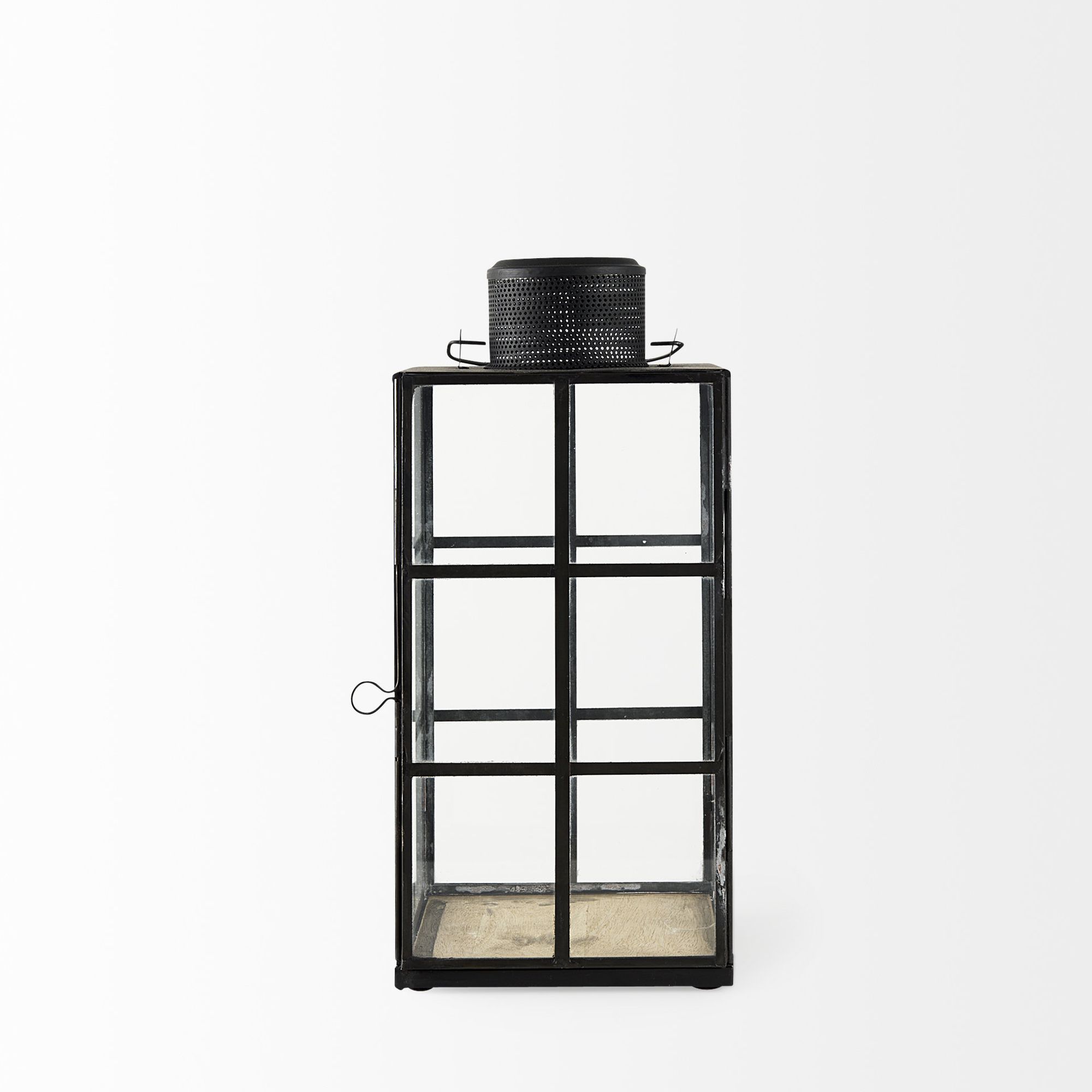 Mercana Gamfield Medium Candle Holder Lantern - Clear/Black, Metal