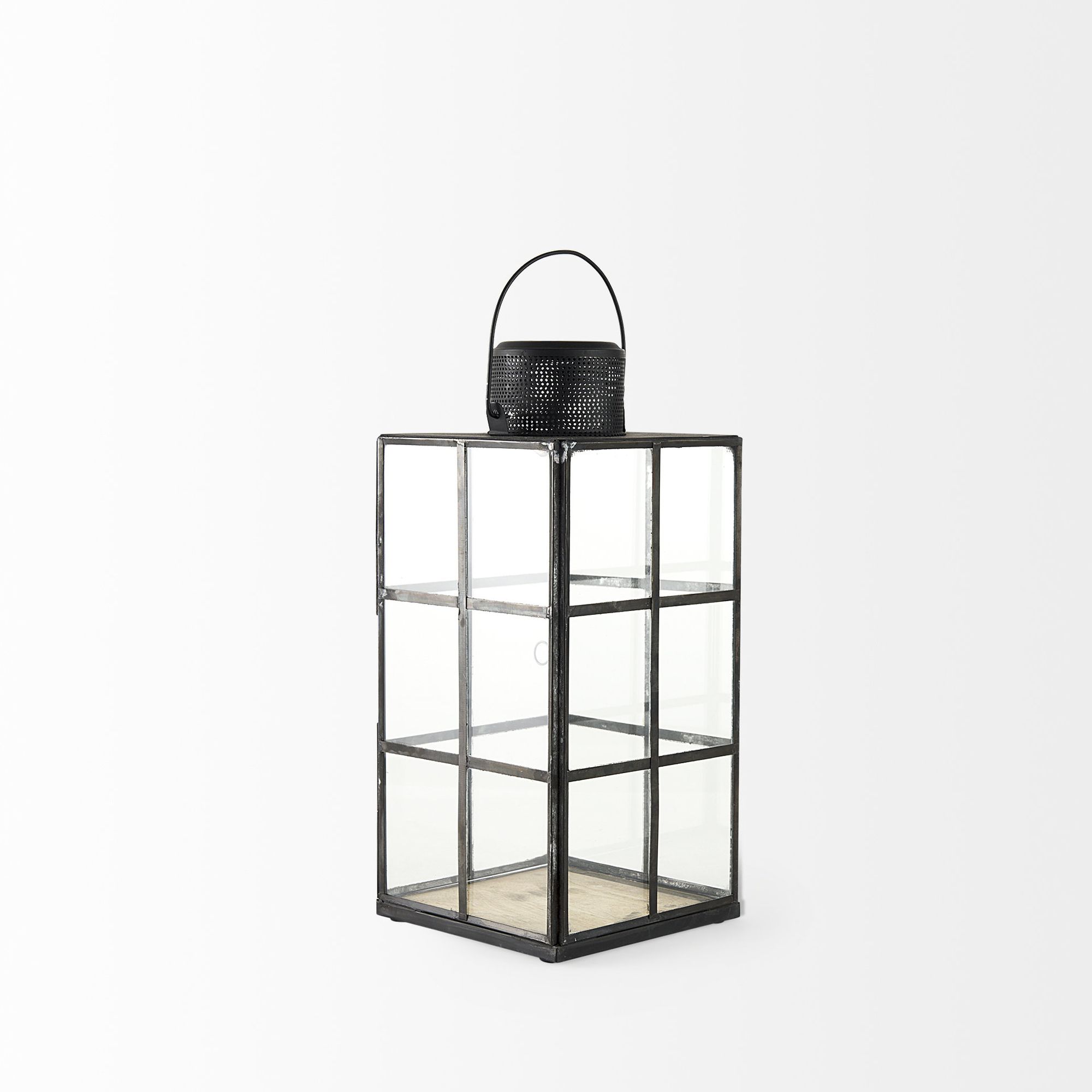 Mercana Gamfield Medium Candle Holder Lantern - Clear/Black, Metal