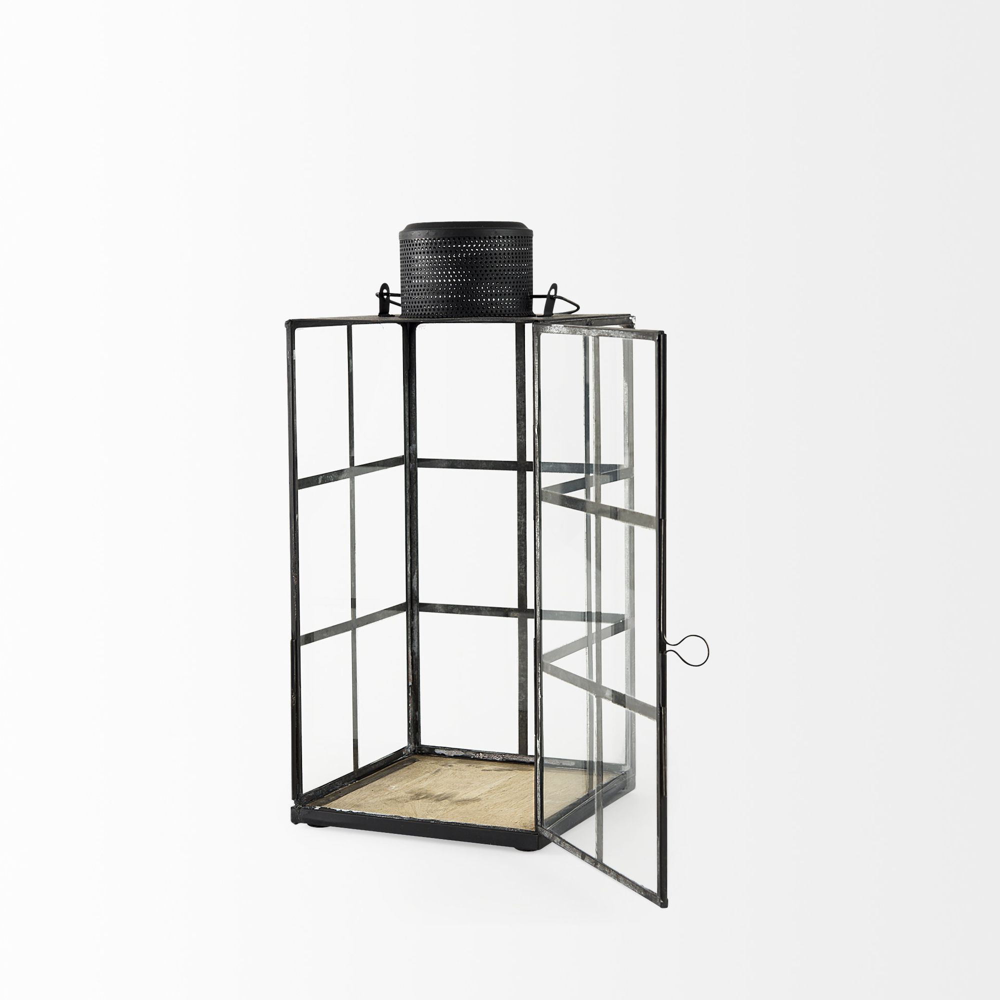 Mercana Gamfield Medium Candle Holder Lantern - Clear/Black, Metal