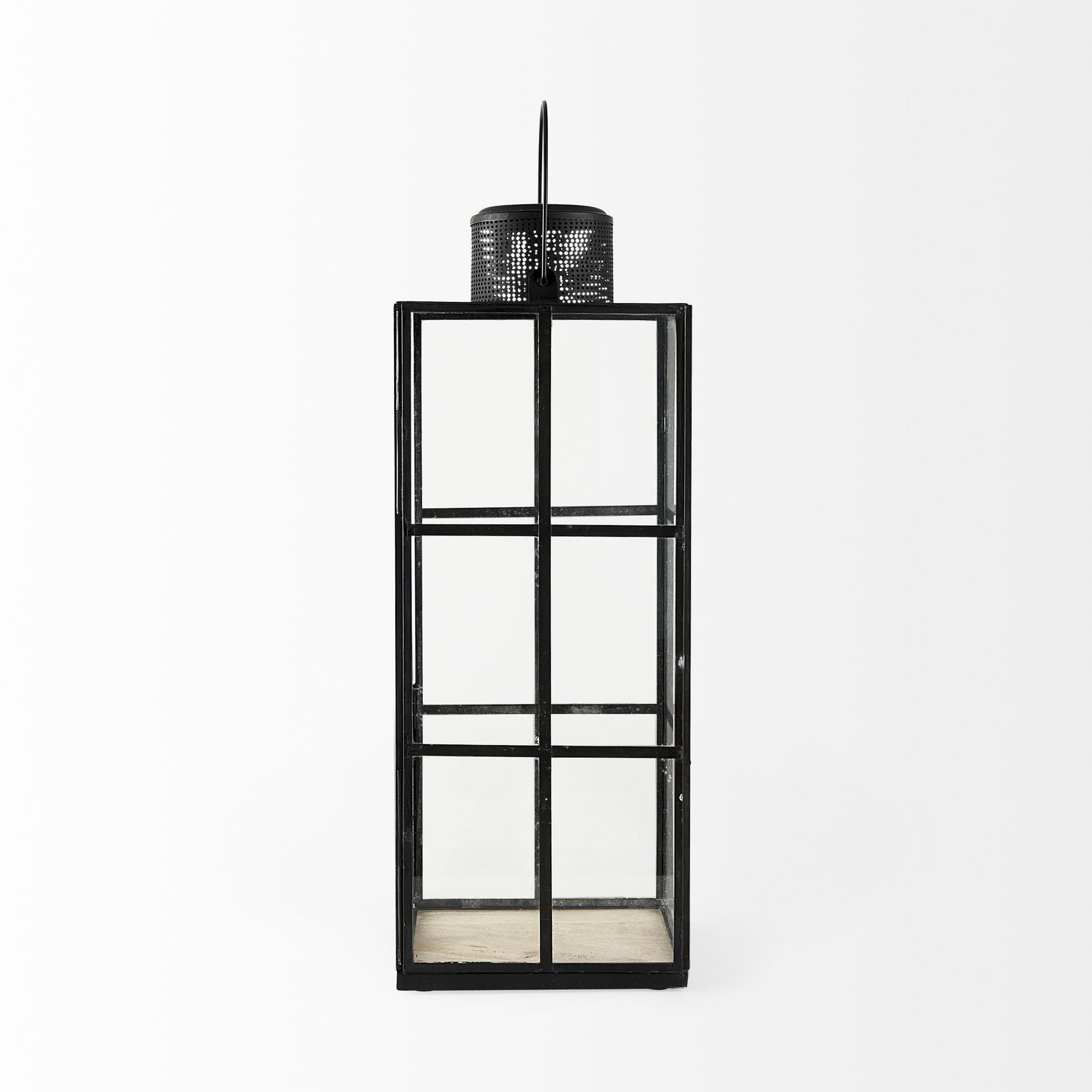 Mercana Gamfield Tall Candle Holder Lantern - Clear/Black, Metal