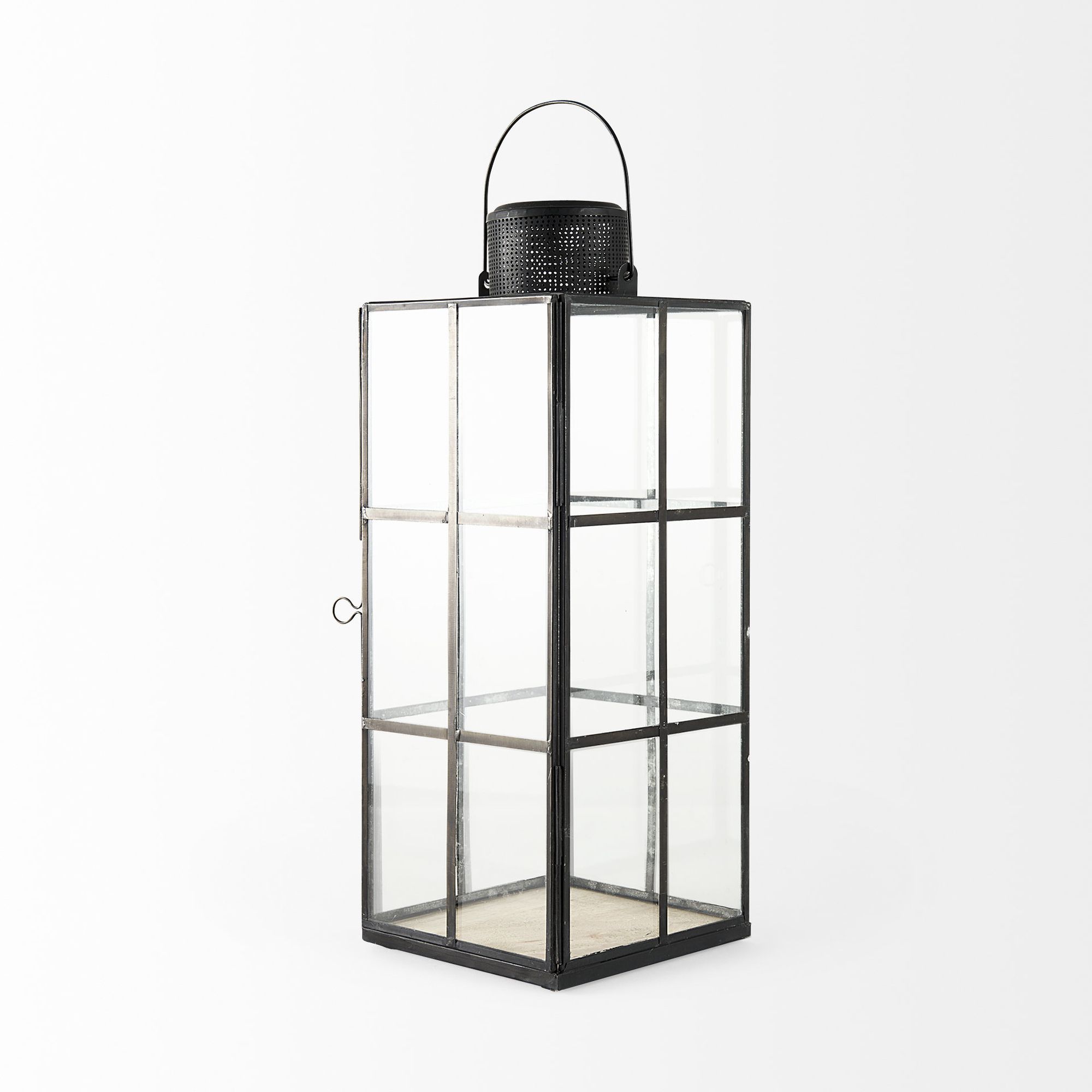 Mercana Gamfield Tall Candle Holder Lantern - Clear/Black, Metal