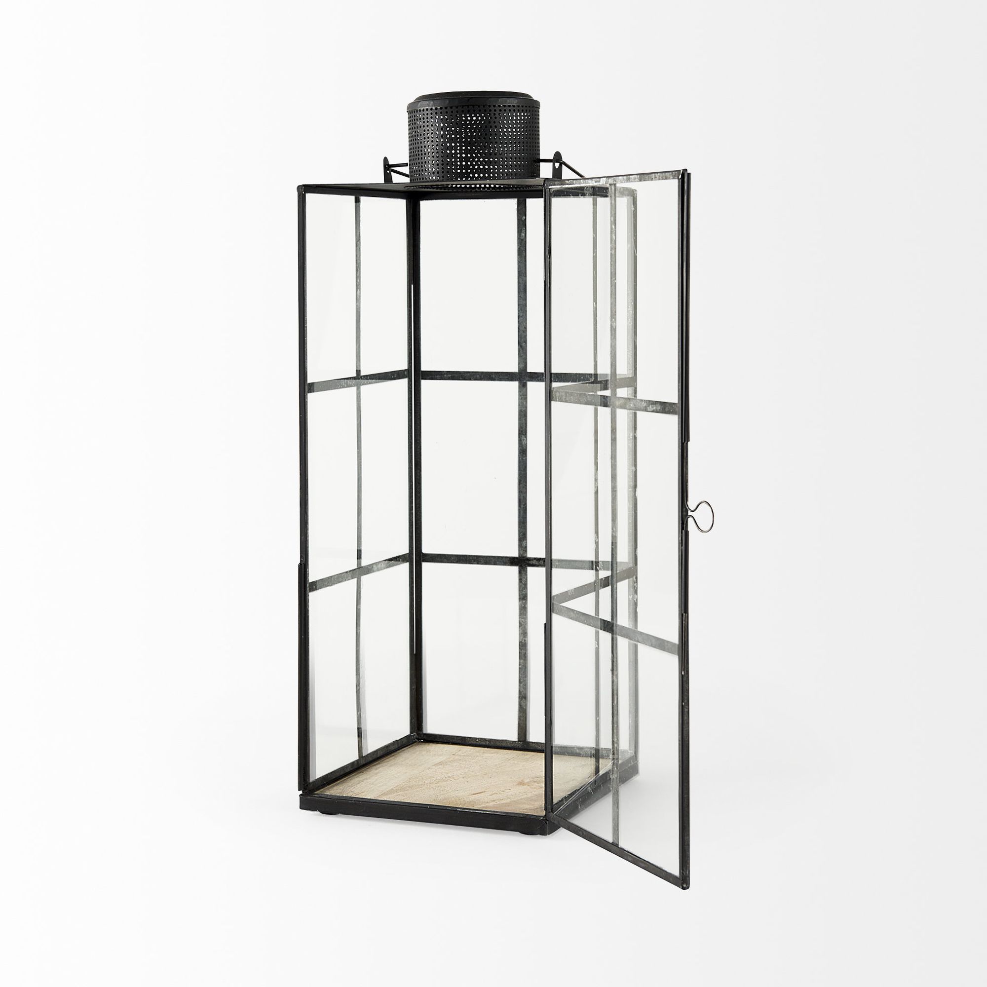 Mercana Gamfield Tall Candle Holder Lantern - Clear/Black, Metal