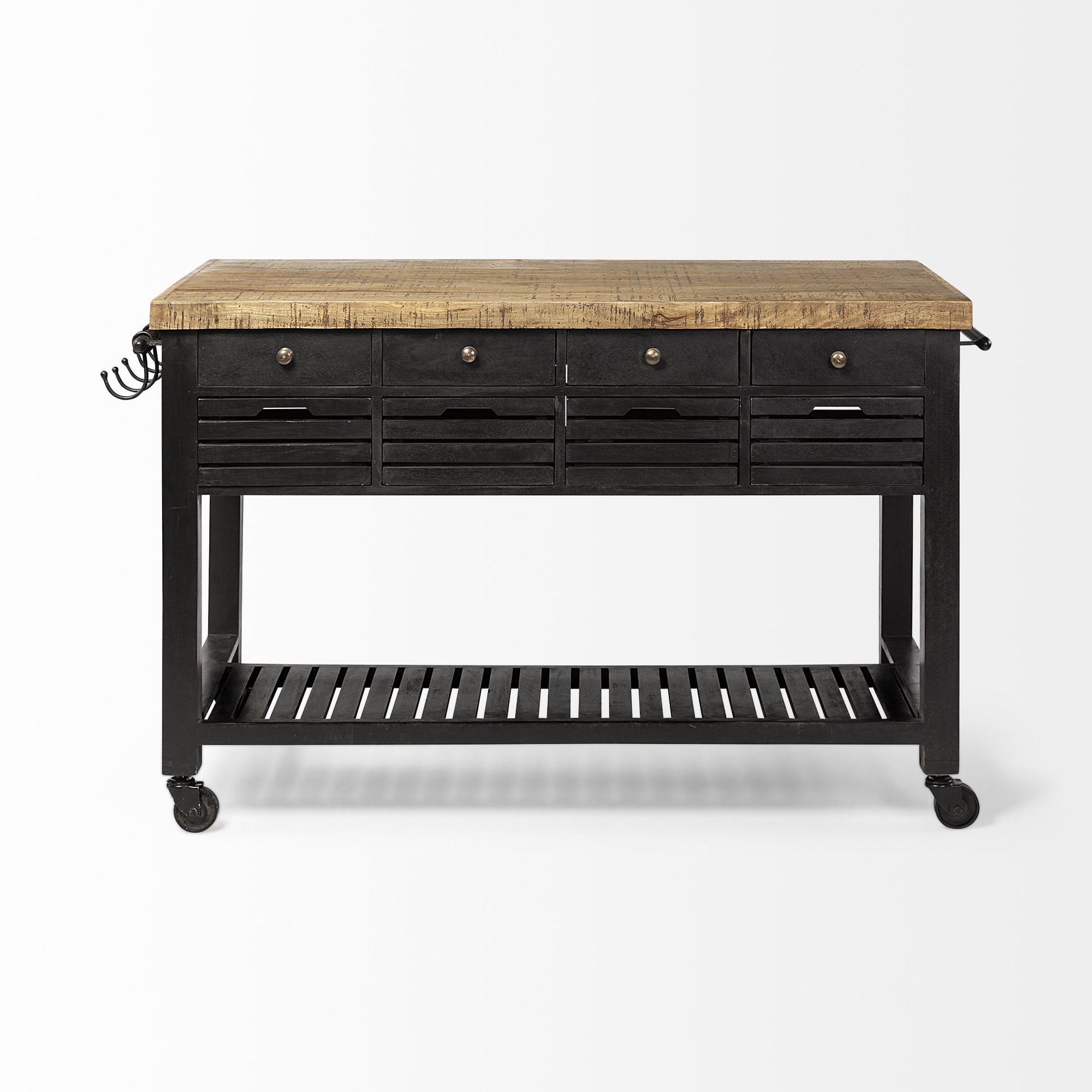 Mercana Columbia Rolling Kitchen Island with Black Iron Knobs - Black