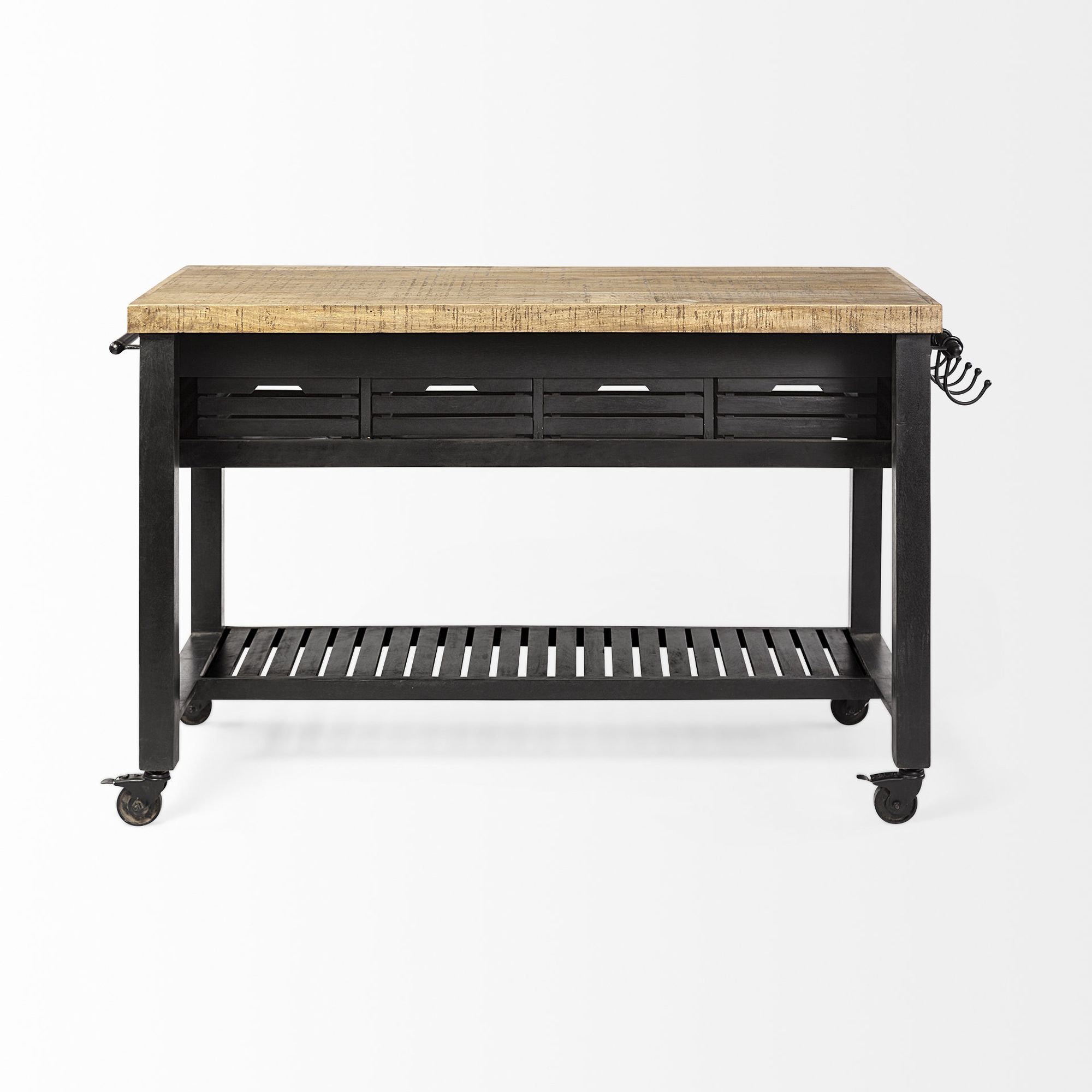 Mercana Columbia Rolling Kitchen Island with Black Iron Knobs - Black