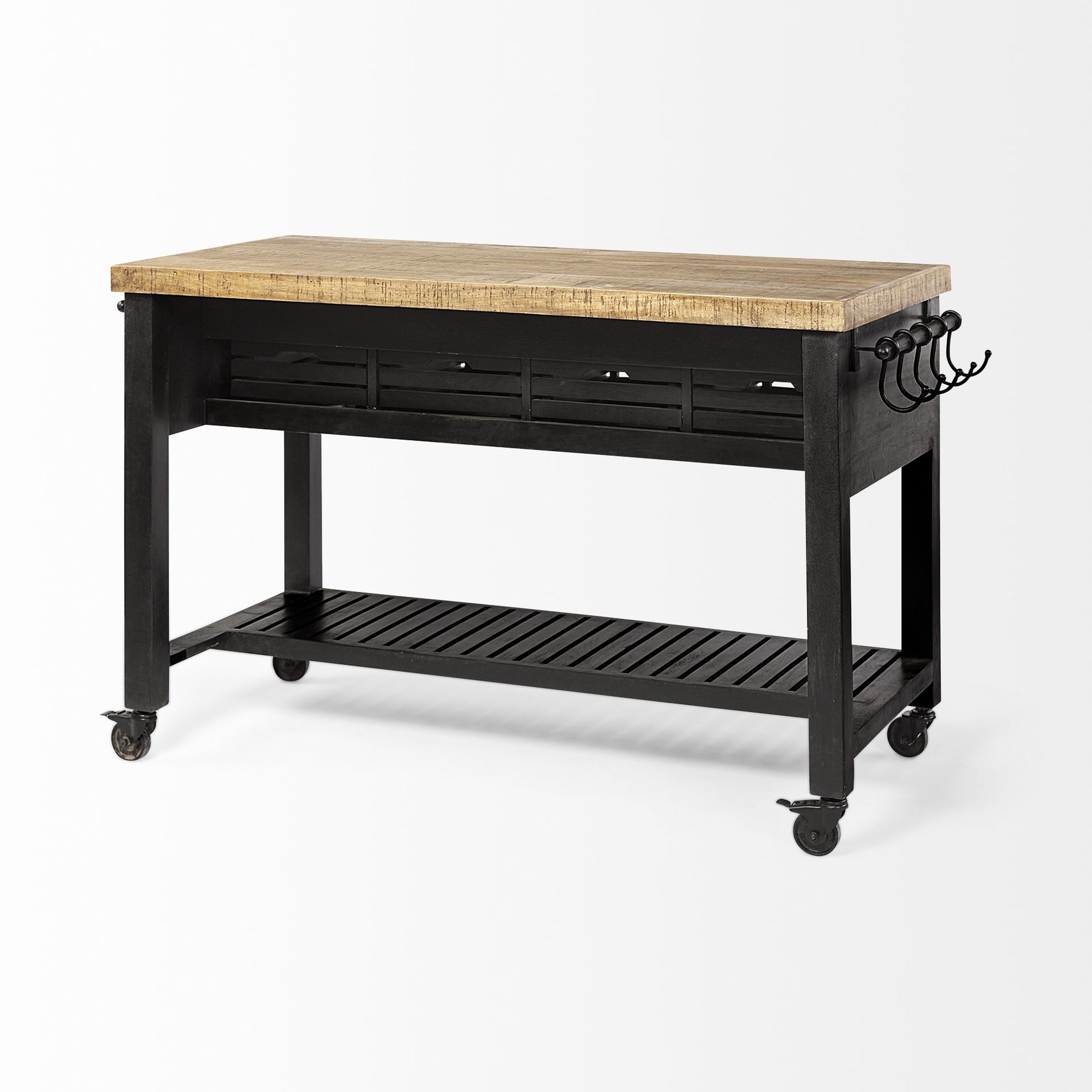 Mercana Columbia Rolling Kitchen Island with Black Iron Knobs - Black