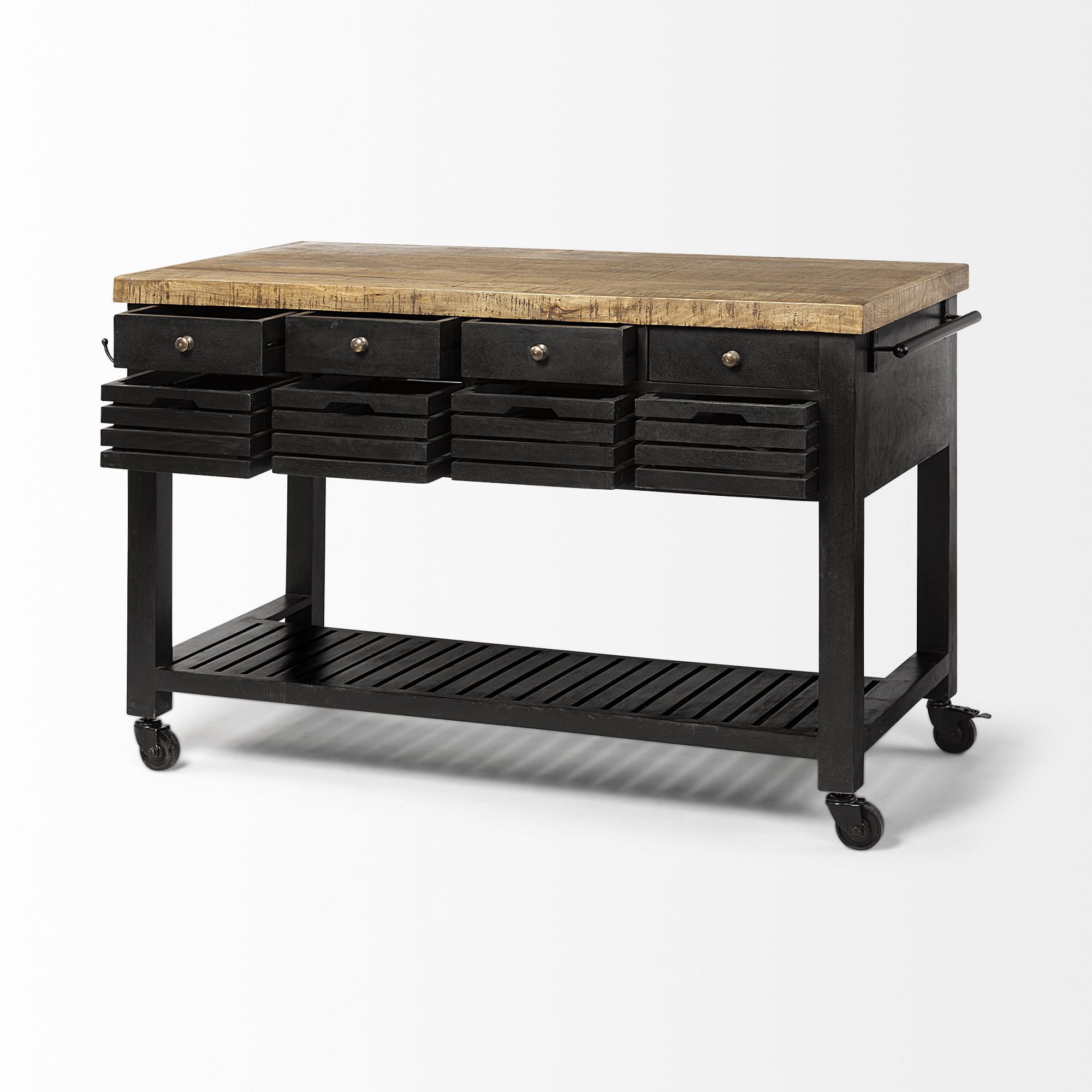 Mercana Columbia Rolling Kitchen Island with Black Iron Knobs - Black