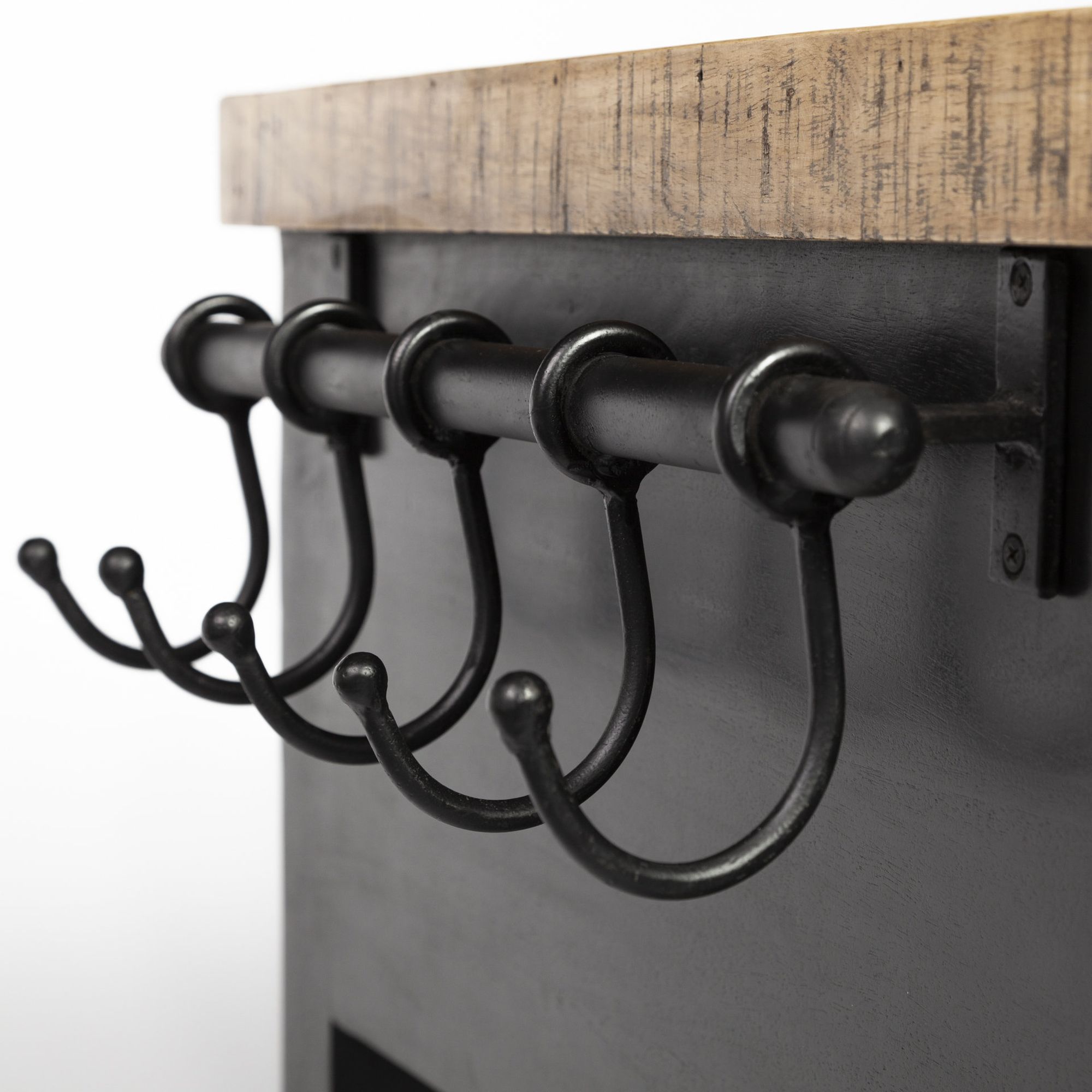 Mercana Columbia Rolling Kitchen Island with Black Iron Knobs - Black