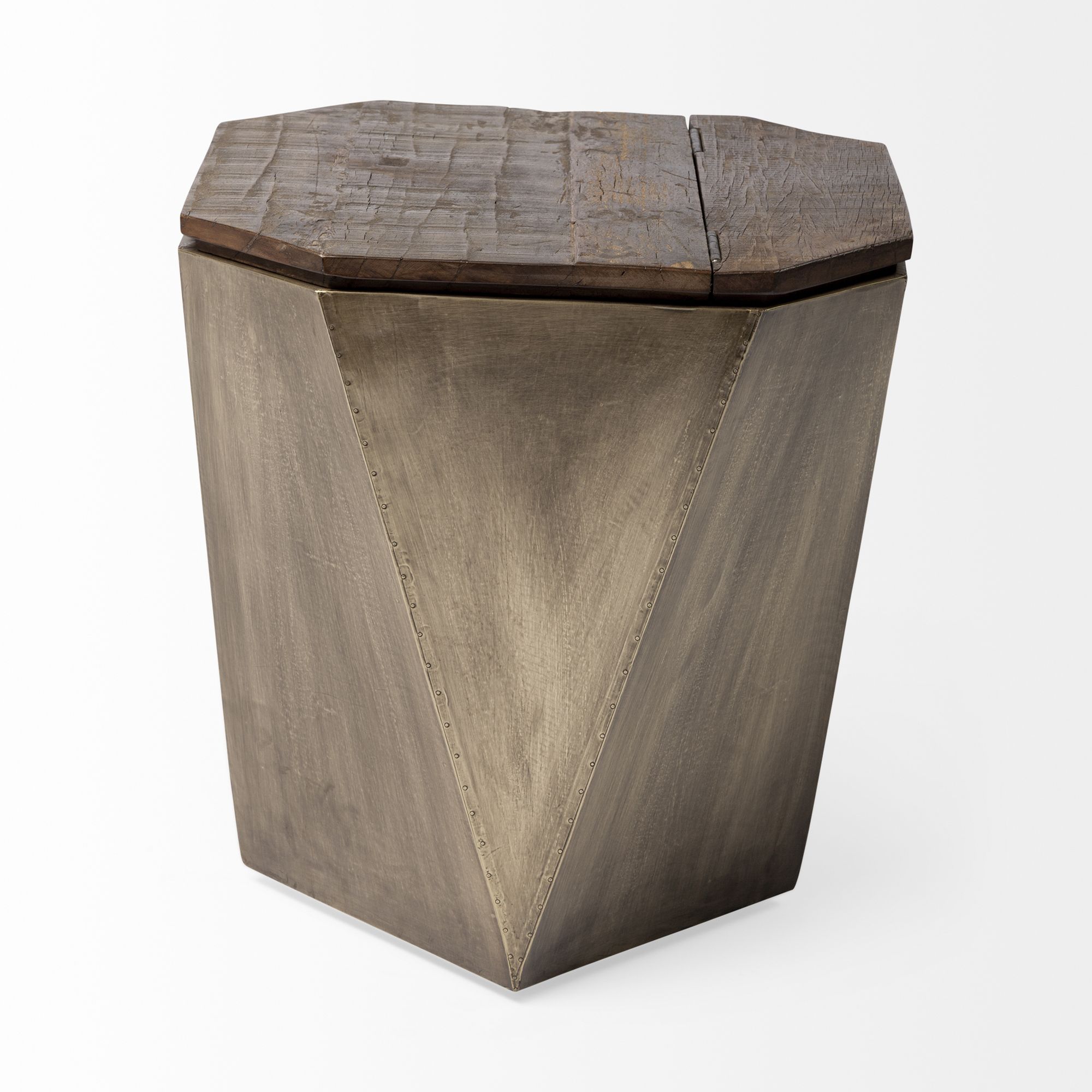 Mercana Esagono End Table with Storage - Gold