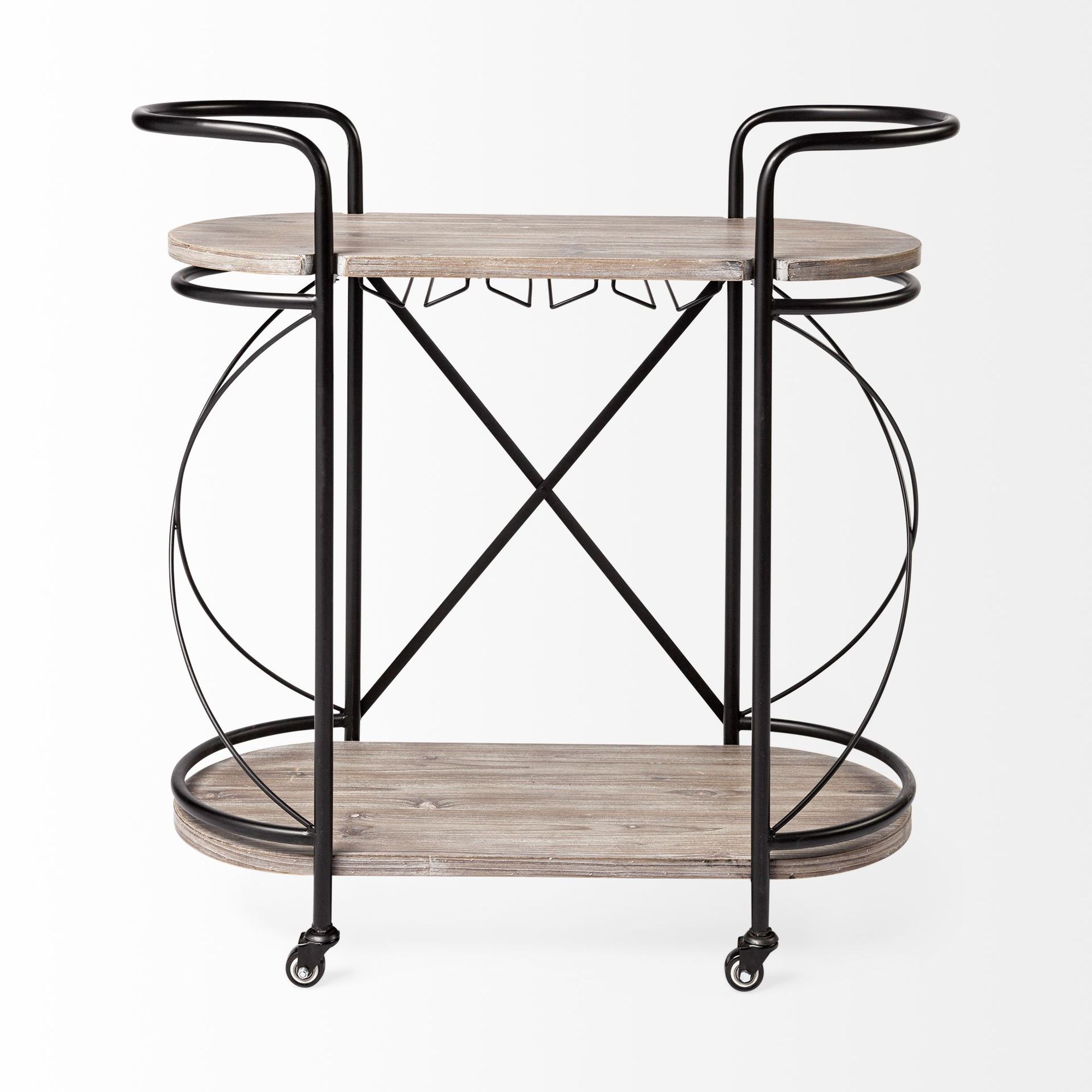 Mercana - Marlon 2 Tier Bar Cart with Stemware Holder in Black