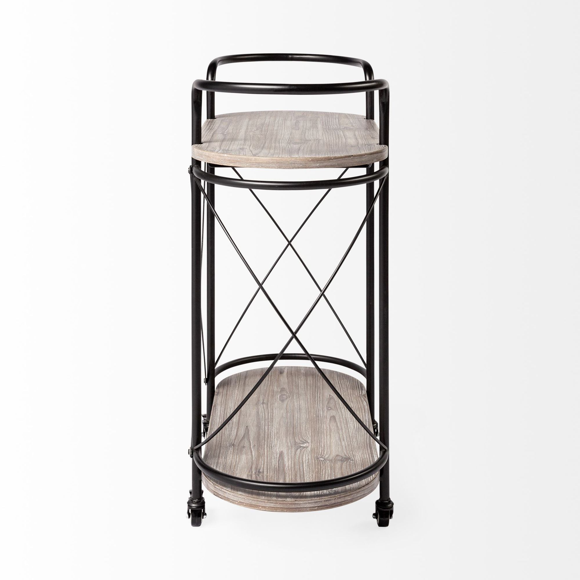 Mercana - Marlon 2 Tier Bar Cart with Stemware Holder in Black