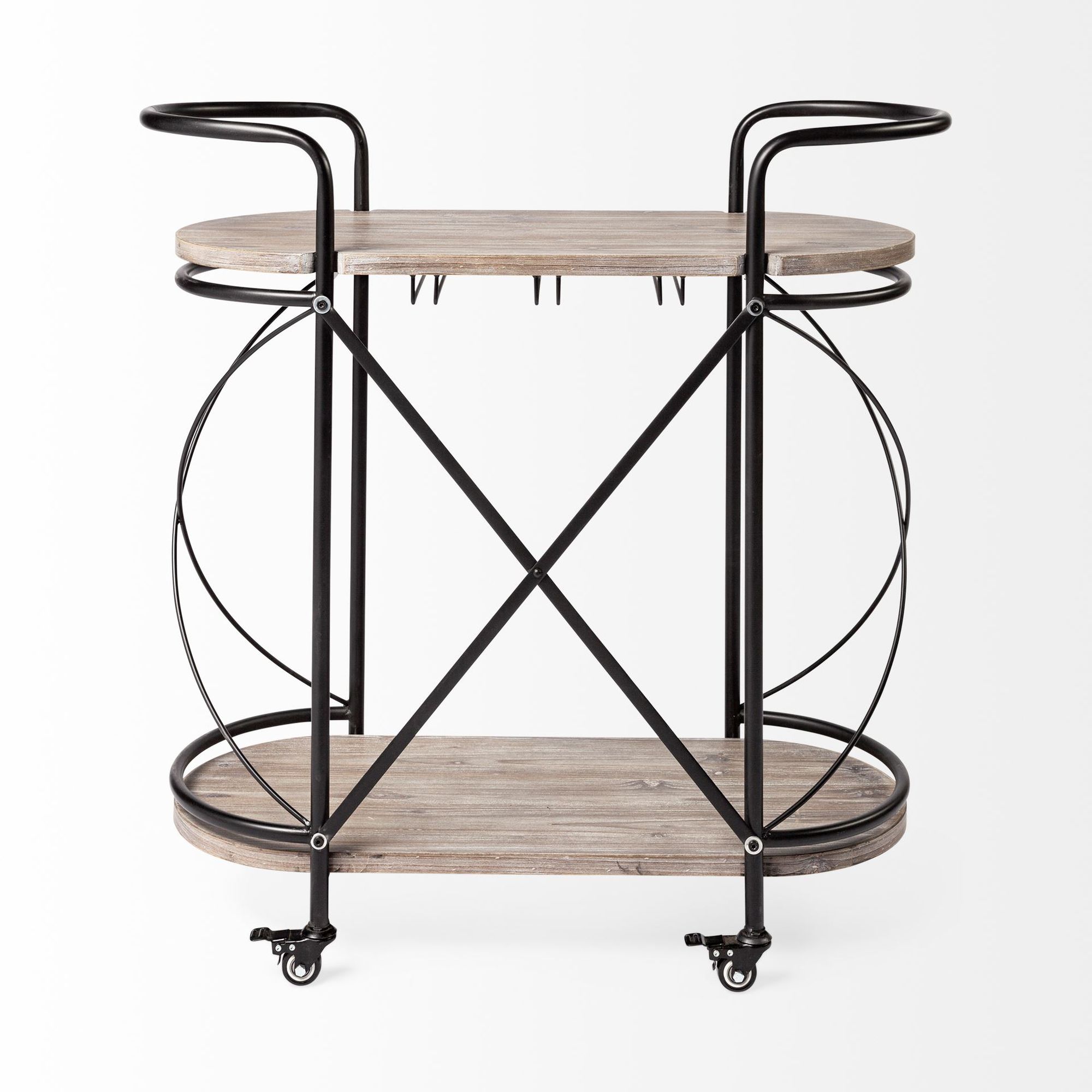 Mercana - Marlon 2 Tier Bar Cart with Stemware Holder in Black