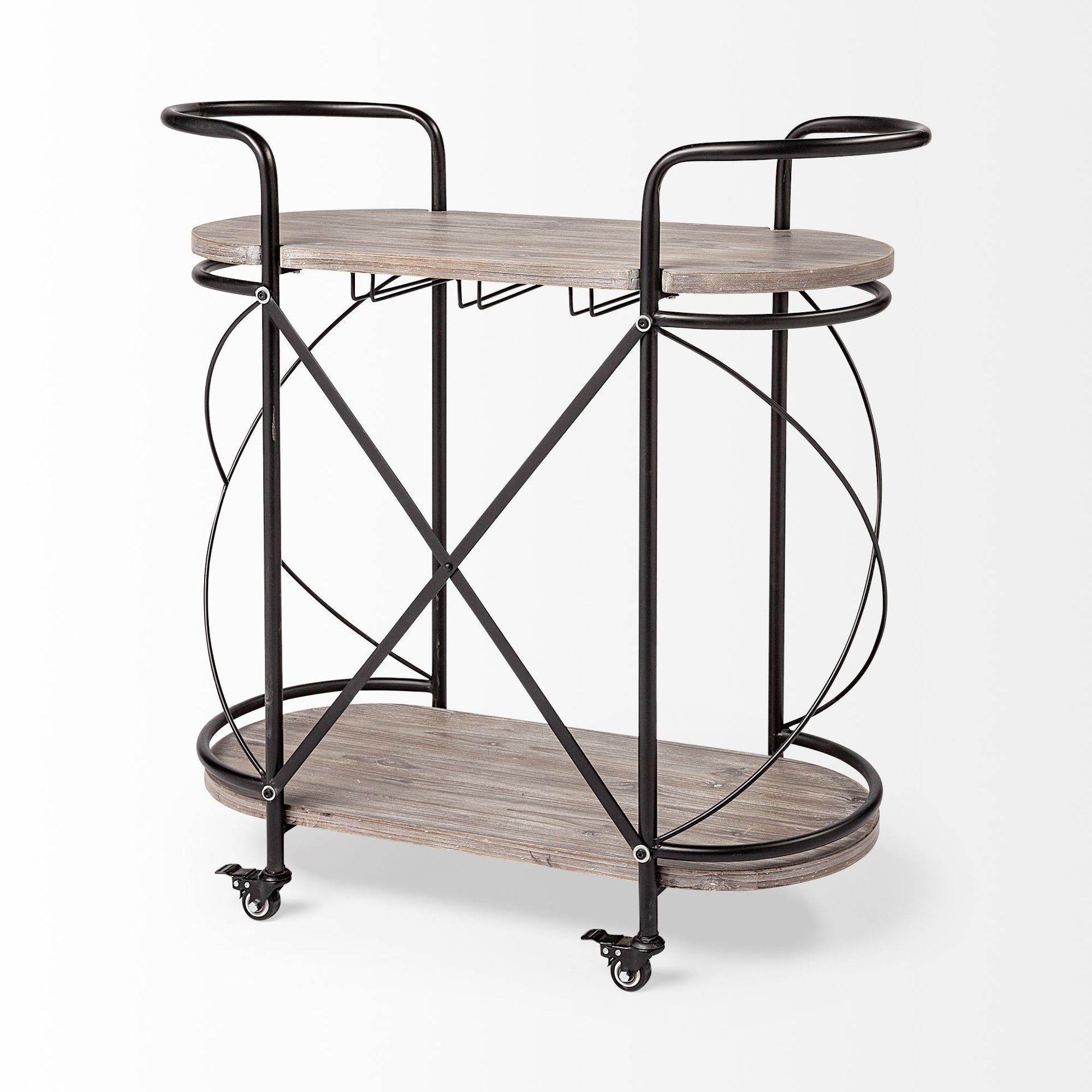 Mercana - Marlon 2 Tier Bar Cart with Stemware Holder in Black