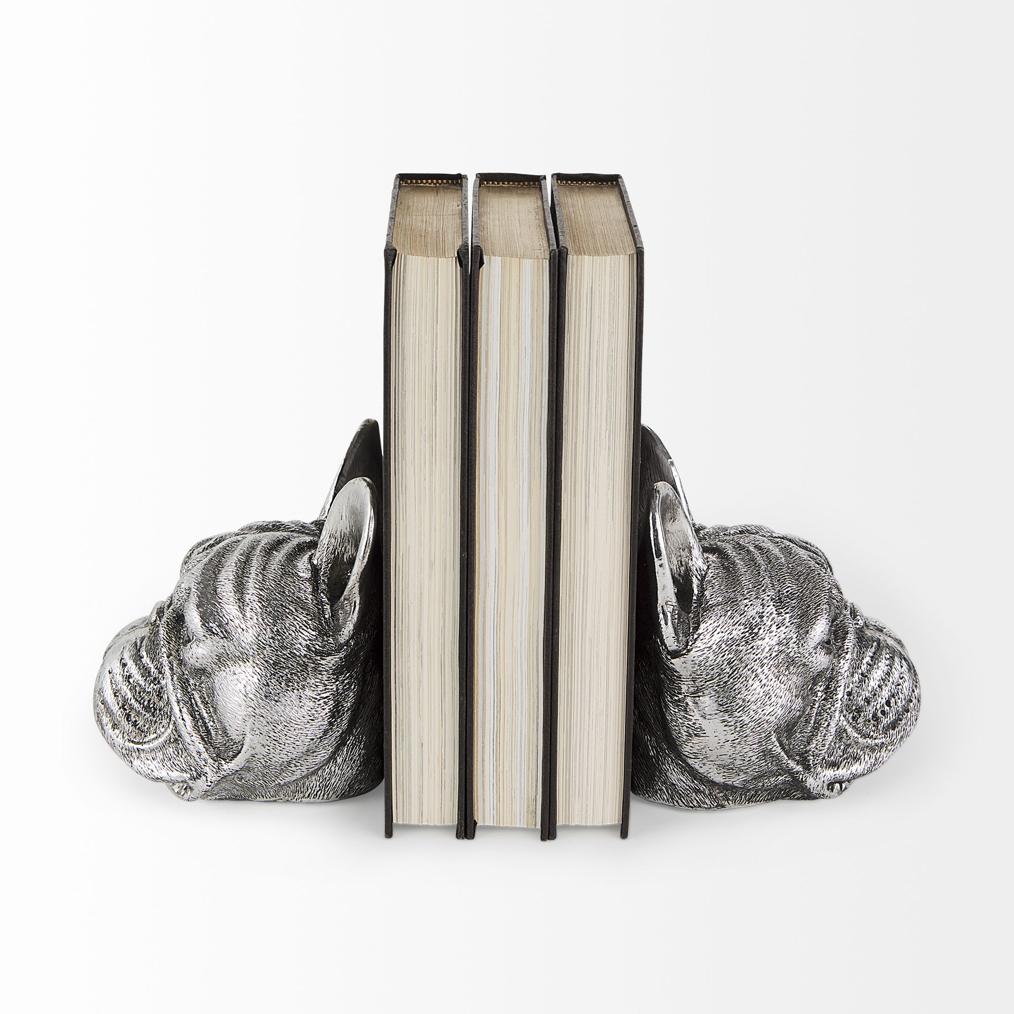 Mercana - Bruno 5L x 5W Silver American Bulldog Bookends (Set of 2)