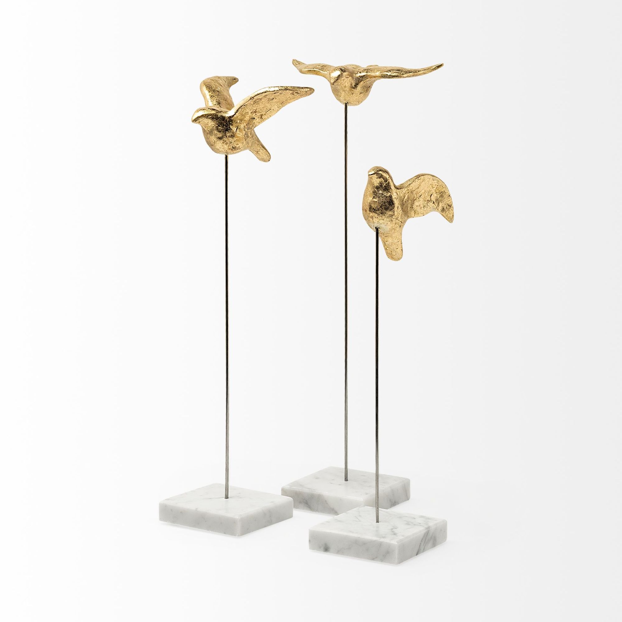 Mercana - Aya 11L x 4W Gold Metal Decorative Birds (Set of 3)